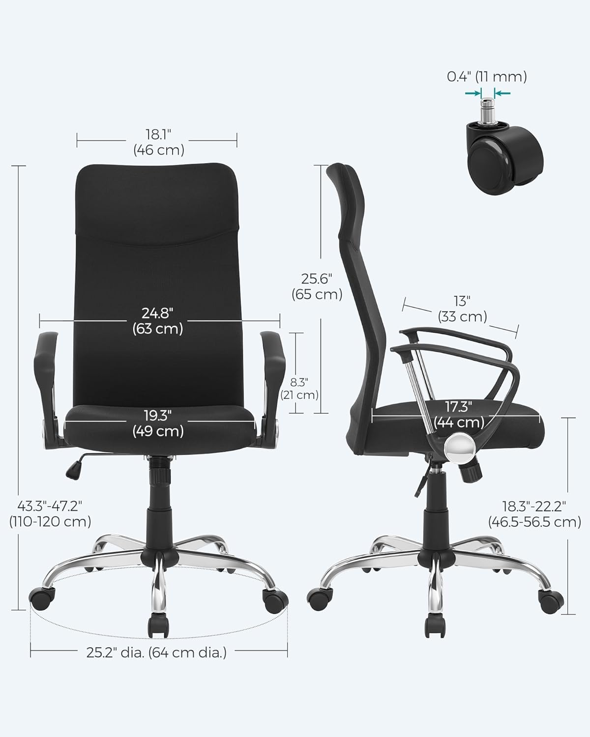 SONGMICS OBN034B01 Office Chair Ergonomic Desk Chair Swivel Chair Padded Seat Height Adjustable and Tilt up to 120 Kg Load Capacity Black image number 2