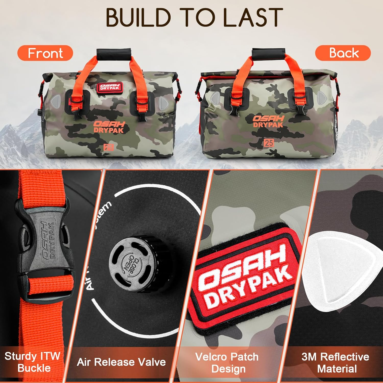 Waterproof Duffel Bag - Motorcycle Dry Bag Tail Bag with Large Storage Space, Waterproof Luggage Duffle Bags with Outer Mesh Zipper Pocket for Camping, Kayaking, Fishing & Traveling image number 5