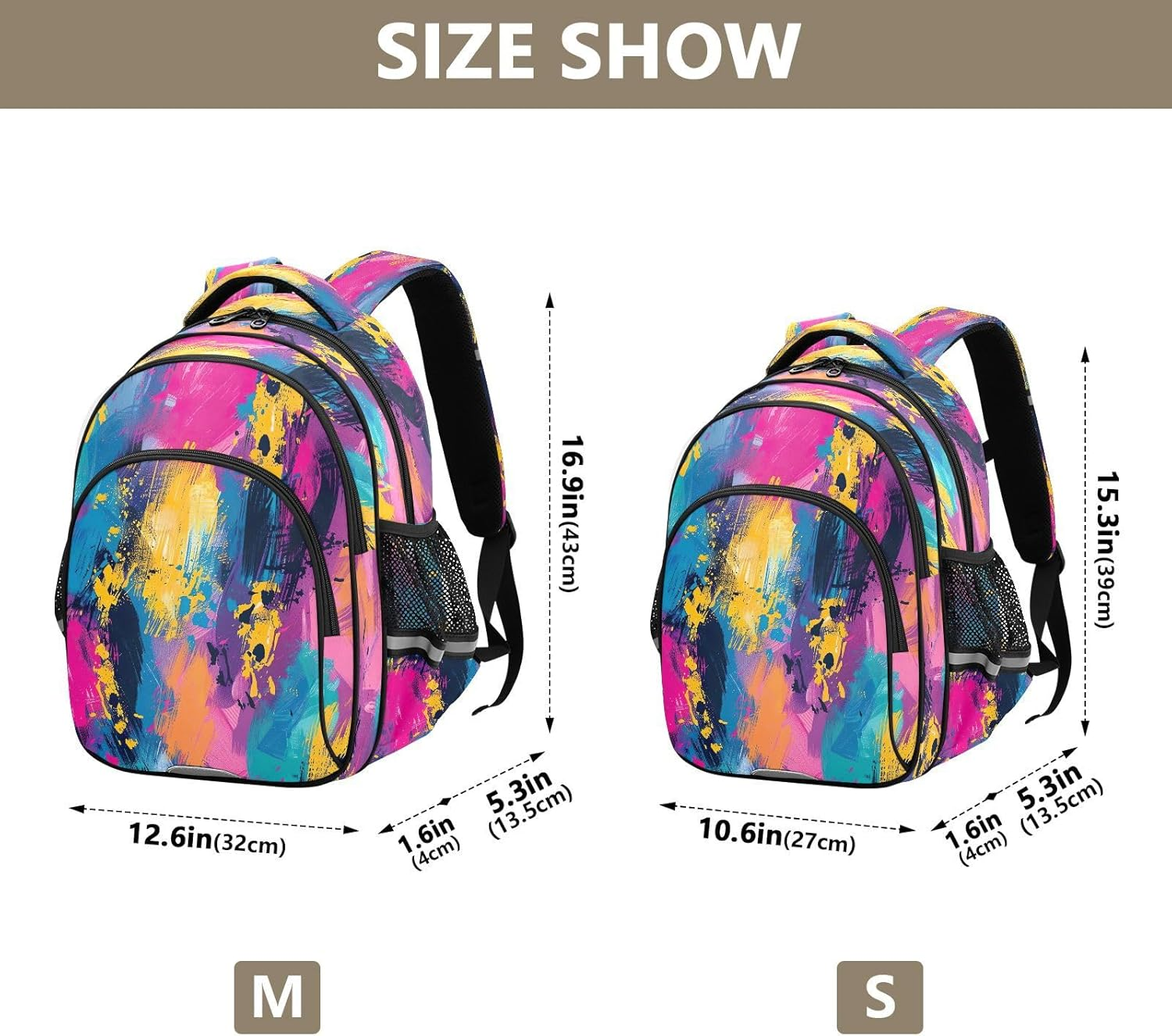 RPLIFE 15 Inch Backpack for School Boys Girls, Boys Elementary Backpack, Colorful Graffiti image number 2