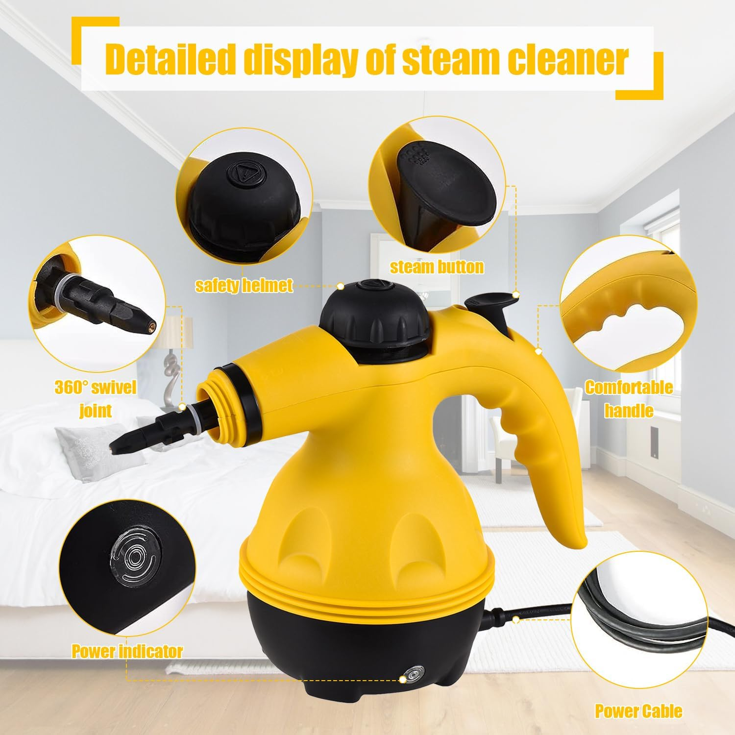 Pressurized Handheld Steam Cleaner, Multipurpose Portable Steam Cleaningfor Cleaning, Car, Bathroom, Shower, Upholstery, Grout, Window, Grime, Grease