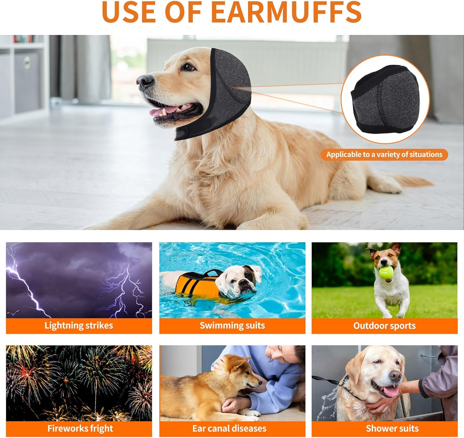 Dog Ears Cover, Adjustable Dog Ear Muffs Protection Comfortable Quiet Dogs Calming Hood Ear Head Wrap Cups Shower Cap Supplies for Bath Grooming Thunder Fireworks (S) image number 1