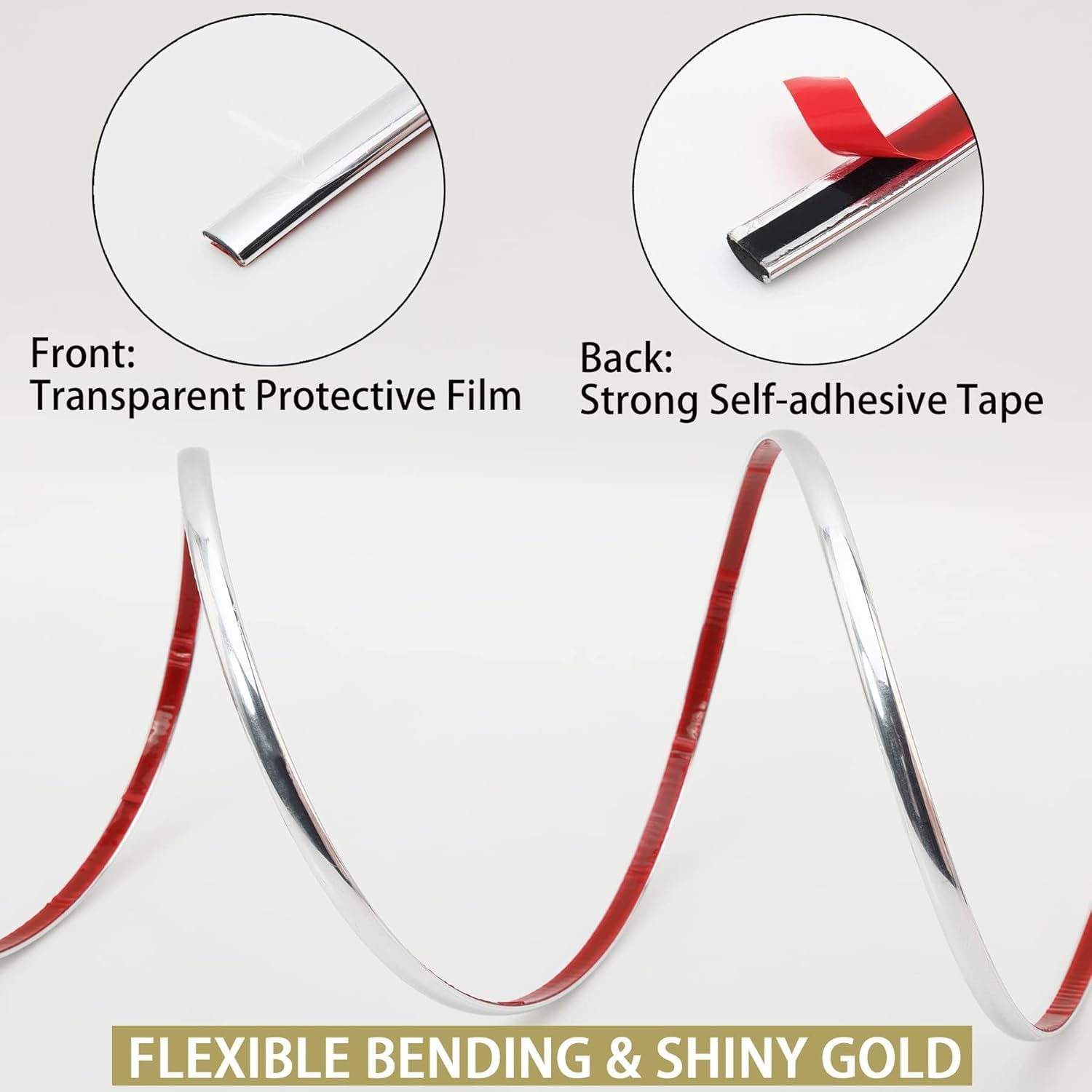 Silver Self Adhesive 3D Wall Edging Strip Peel and Stick Trim Seam Wall Sticker Decor Tape Decorative for Ceiling/Corner/Mirror/Furniture/Door/Wardrobe/Home and Auto Decor (0.8CM*5M/0.31IN*16.4FT) image number 3