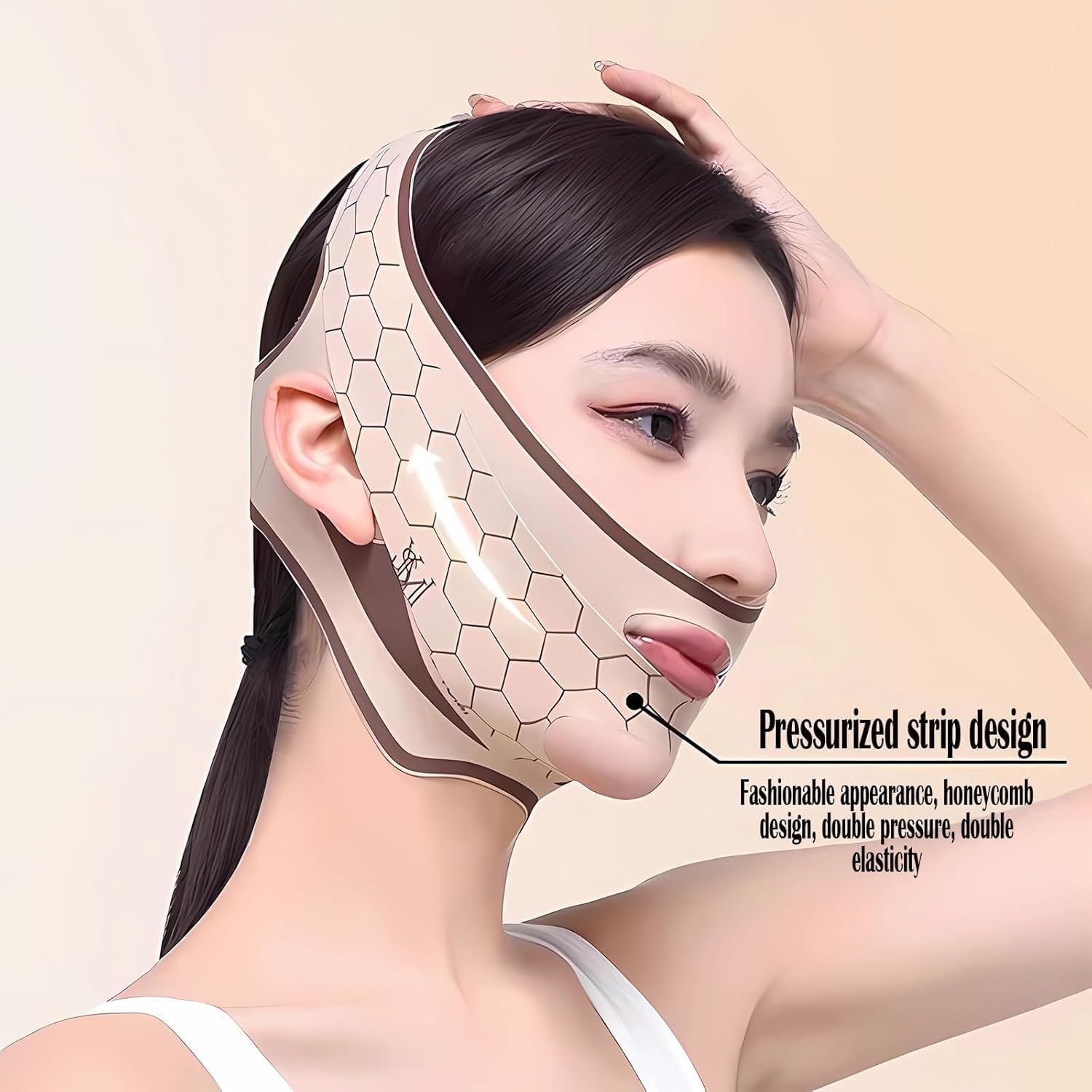 Chin Strap for Women,Reusable Face Strap,Adjustable V Line Mask, Breathable,Comfortable Chin Strap for Women (Skin, One Size) image number 5