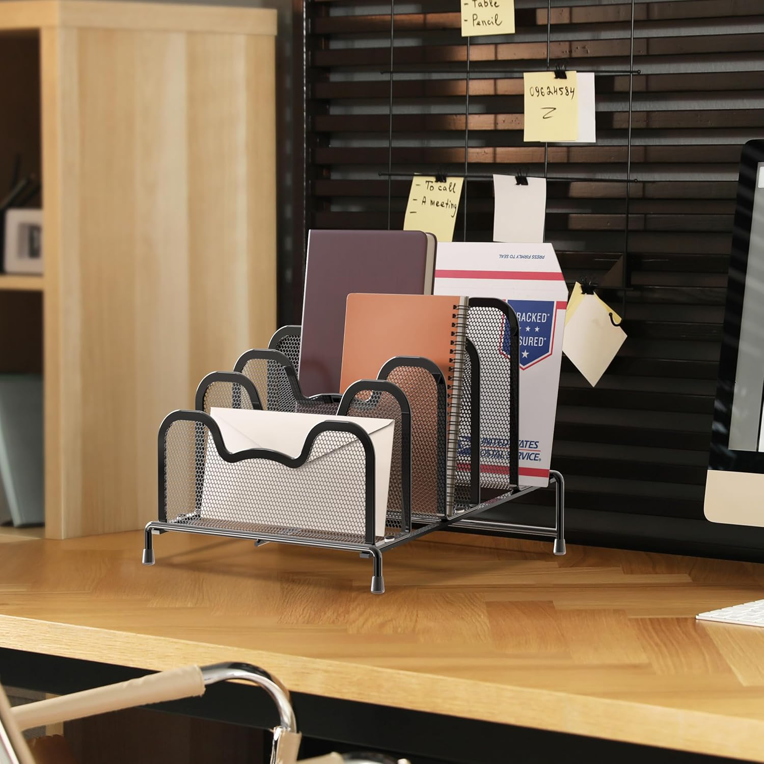 Simple Houseware 5 Sections Step File Sorter Desk Organiser, Black