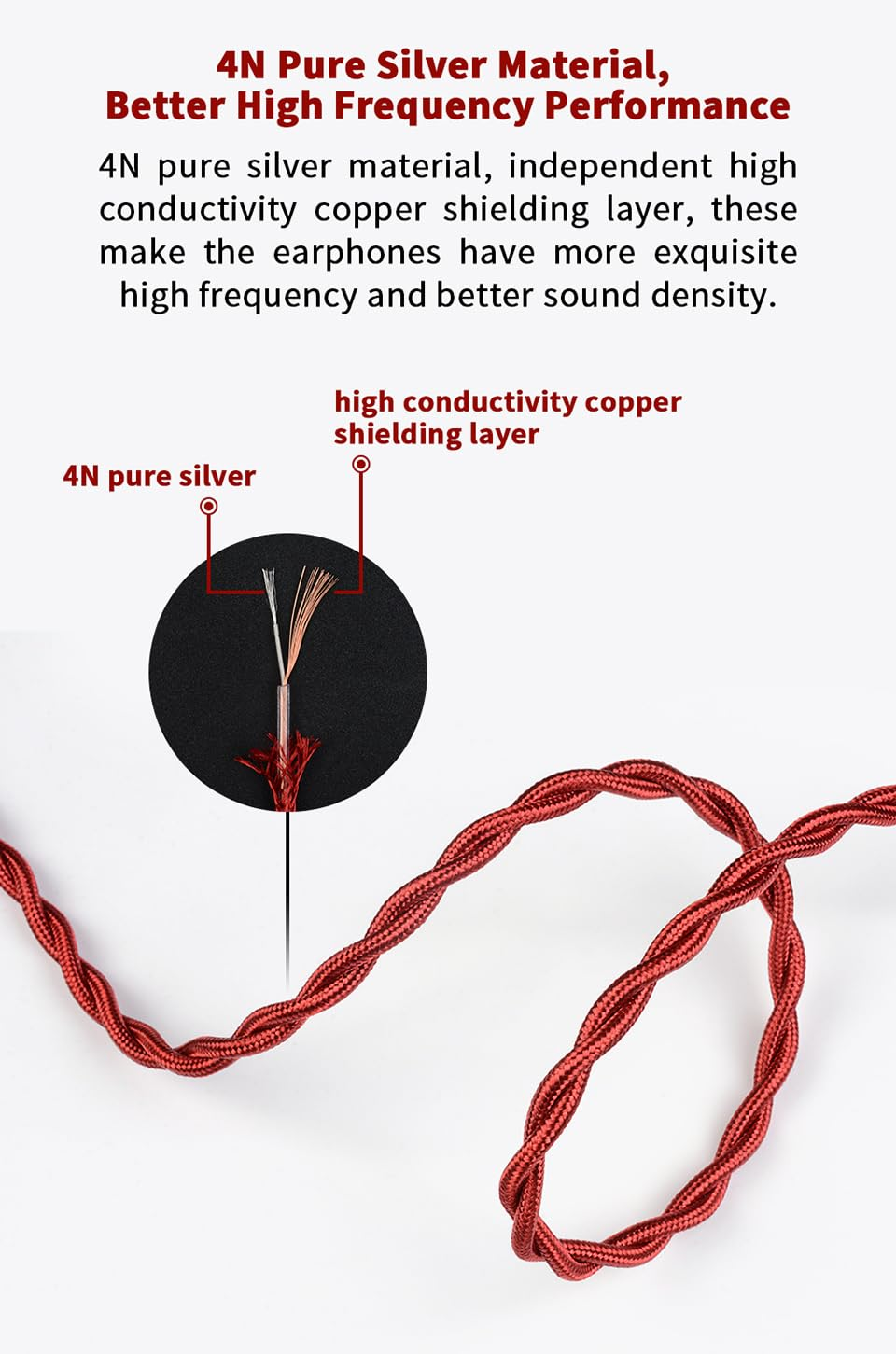 NICEHCK Redag in Ear Monitor Cable, 4N Pure Silver IEM Earphone Upgrade Cable, High Conductivity Copper Hifi Replacement Iems Audio Cord (3.5Mm 0.78Mm 2Pin) image number 4