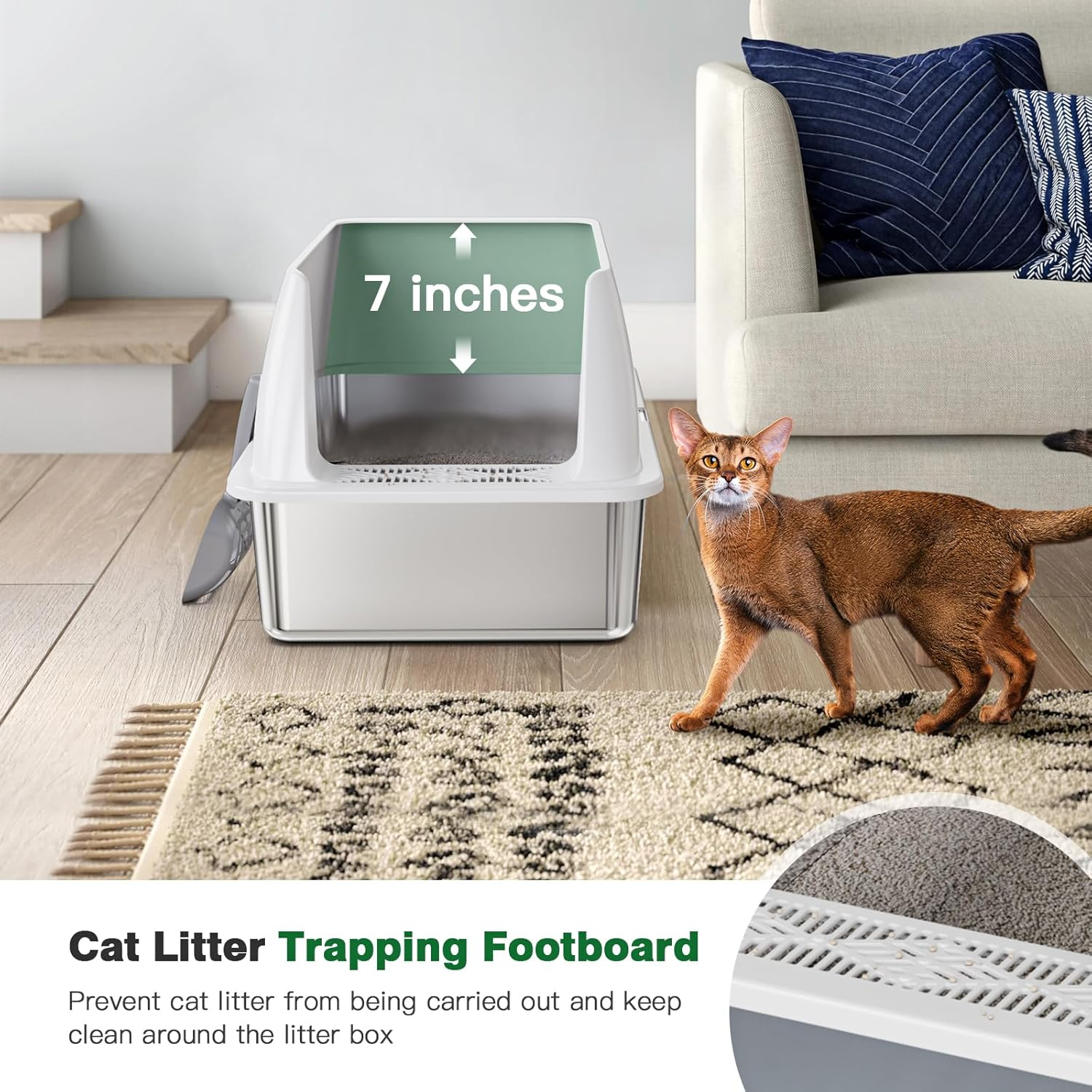 2024 Upgraded Stainless Steel Litter Box for Cats, Durable XXL Metal with Lid & Cat Litter Mat for Easy Cleaning - Designed for Maximum Convenience - Black image number 2