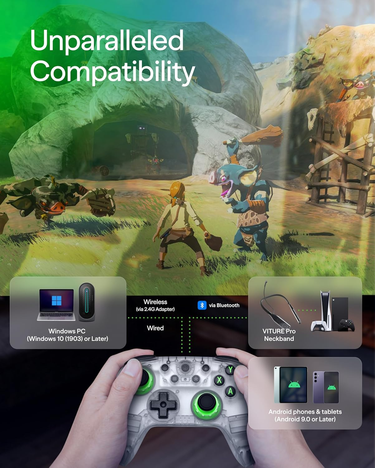 VITURE &times; 8Bitdo Ultimate 2C 3-Mode Wireless Gaming Controller for Neckband, Android & Windows | Xbox Layout | Hall Effect Joysticks | Linear Triggers | L4/R4 Mapping | Wired, Bluetooth & 2.4G image number 1