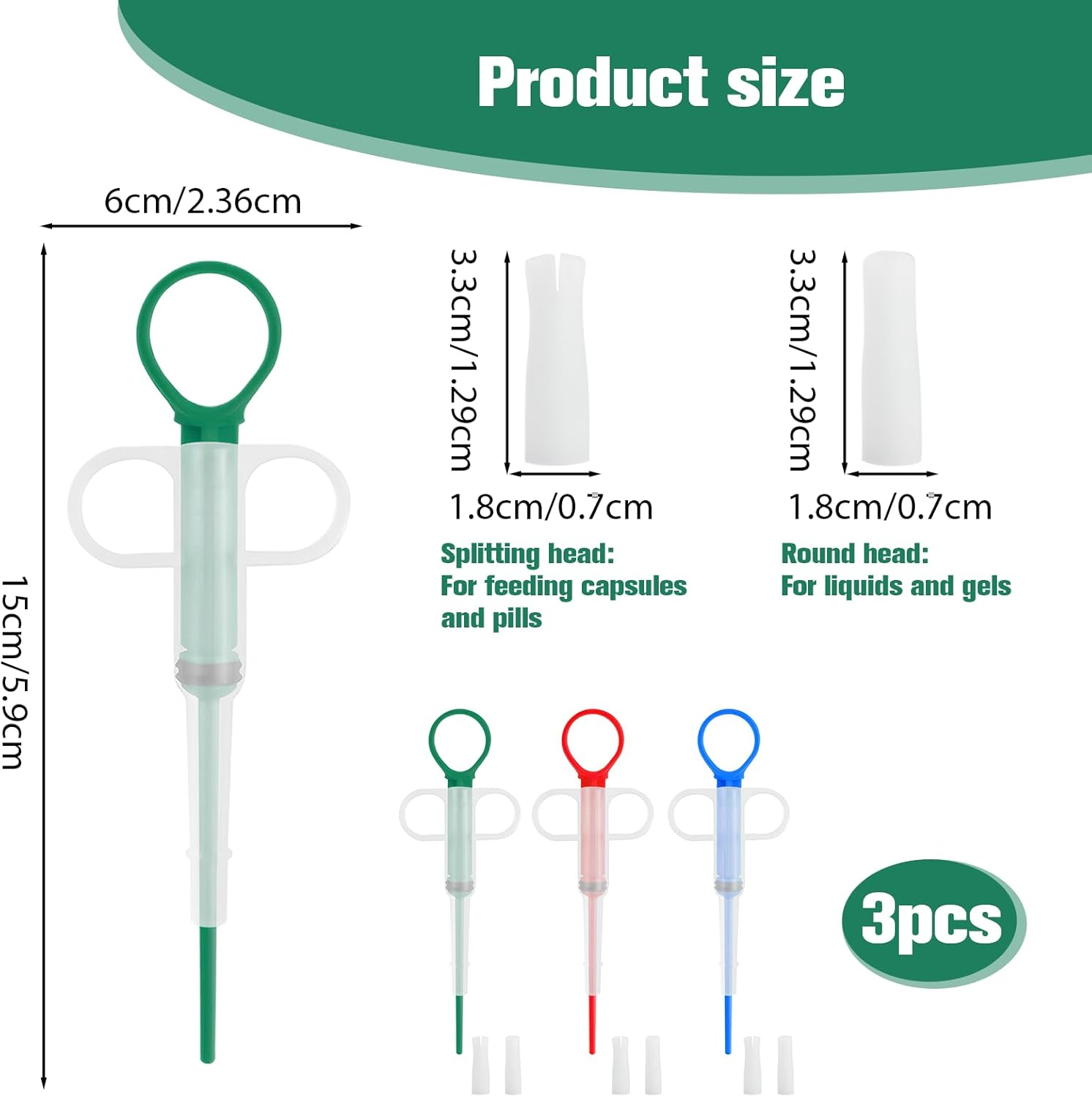 3 Pcs Pet Pill Dispenser - Pill Gun Shooter with 2 Soft Tip Silicone Attachments for Cats/Dogs, Tablet & Liquid Feeding Syringe - Safe Medicine Dispenser for Small Animals & Puppies/Kittens image number 6