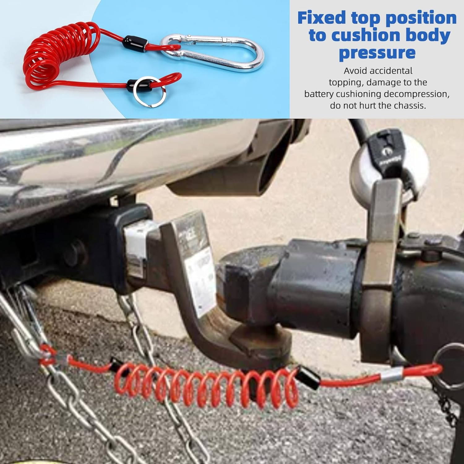 Glarks 6FT Breakaway Trailer Cable Trailer Brake Cable Stainless Steel Spring Towing Coiled Wire Safety Cables Strap Ground Clip for RV Towing Trailer Emergency image number 5