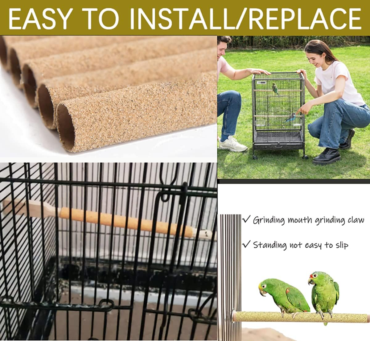 12Pcs Sand Perch Covers for Birds - Large Bird Perch Covers 10" Long X 0.78" Diameter Bird Perches for Parakeets, Lovebirds, Parrotlets, Canaries and Other Small Birds(Yellow, 12Pcs 10" X 0.78") image number 2