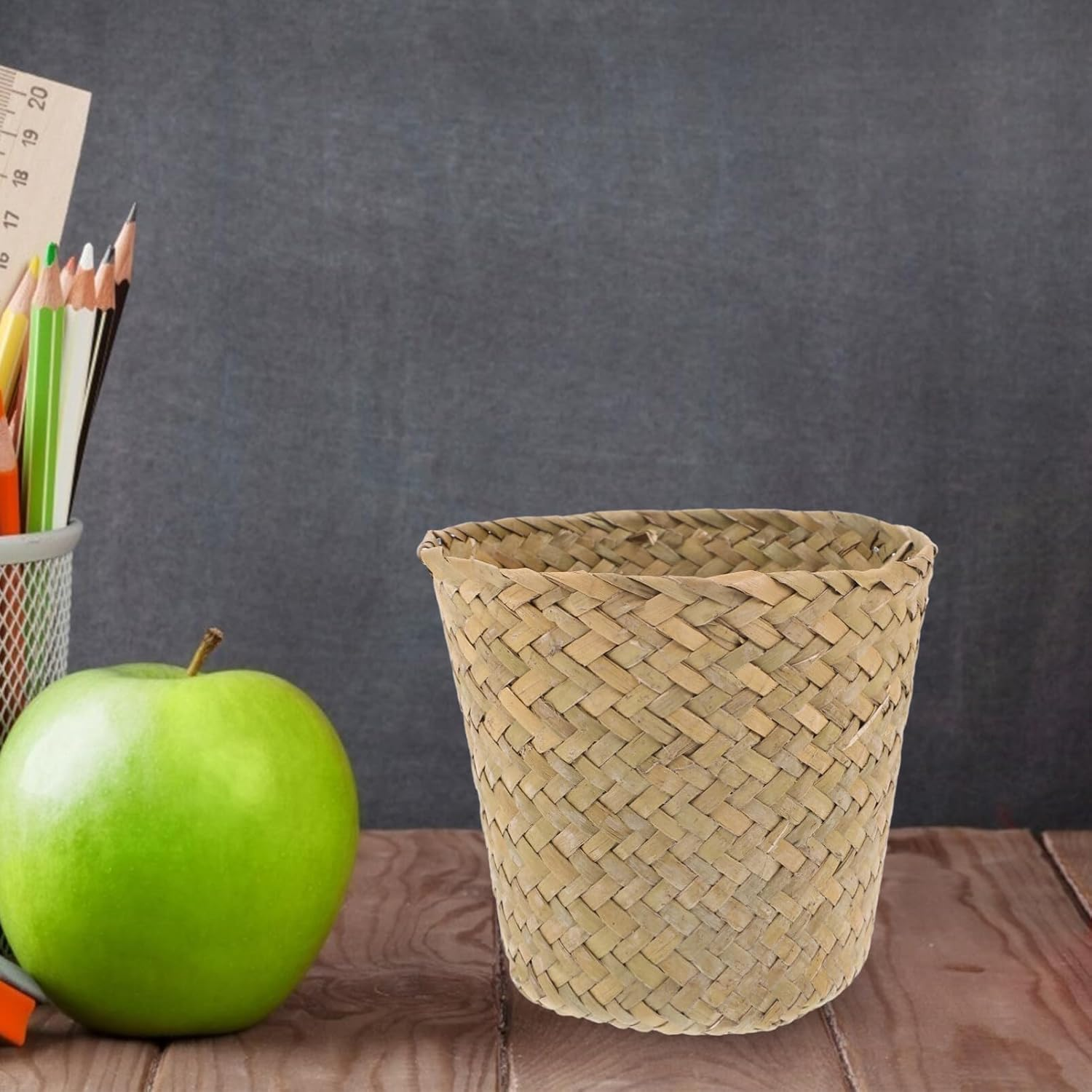 Ciieeo Mini Woven Trash Can Natural Straw Basket for Home Organizing Multifunctional Storage for Living Room and Aesthetically Pleasing Design image number 3