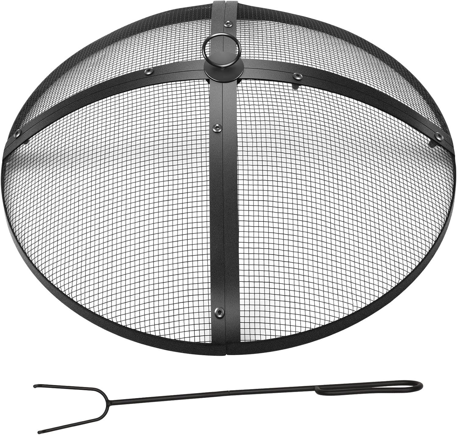 Suzile 22 Inch Heavy Duty Fire Pit Spark Screen round Mesh Fire Pit Cover Fire Pit Lid Fire Pit Mesh Screen with Handle and Lifter Tool for Outdoor Firepit Stove Fireplace (Black) image number 4