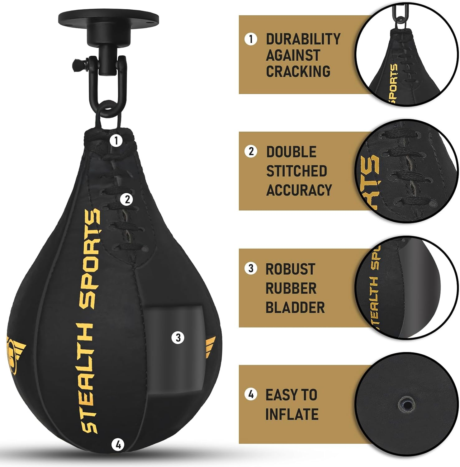 Speed Ball Boxing &ndash; MMA Speed Bag & Hanging Swivel Kit for Boxing Training &ndash; Punching Bag for Muay Thai, Kickboxing, Martial Arts, Reflex and Speed Training Striking Bag image number 5