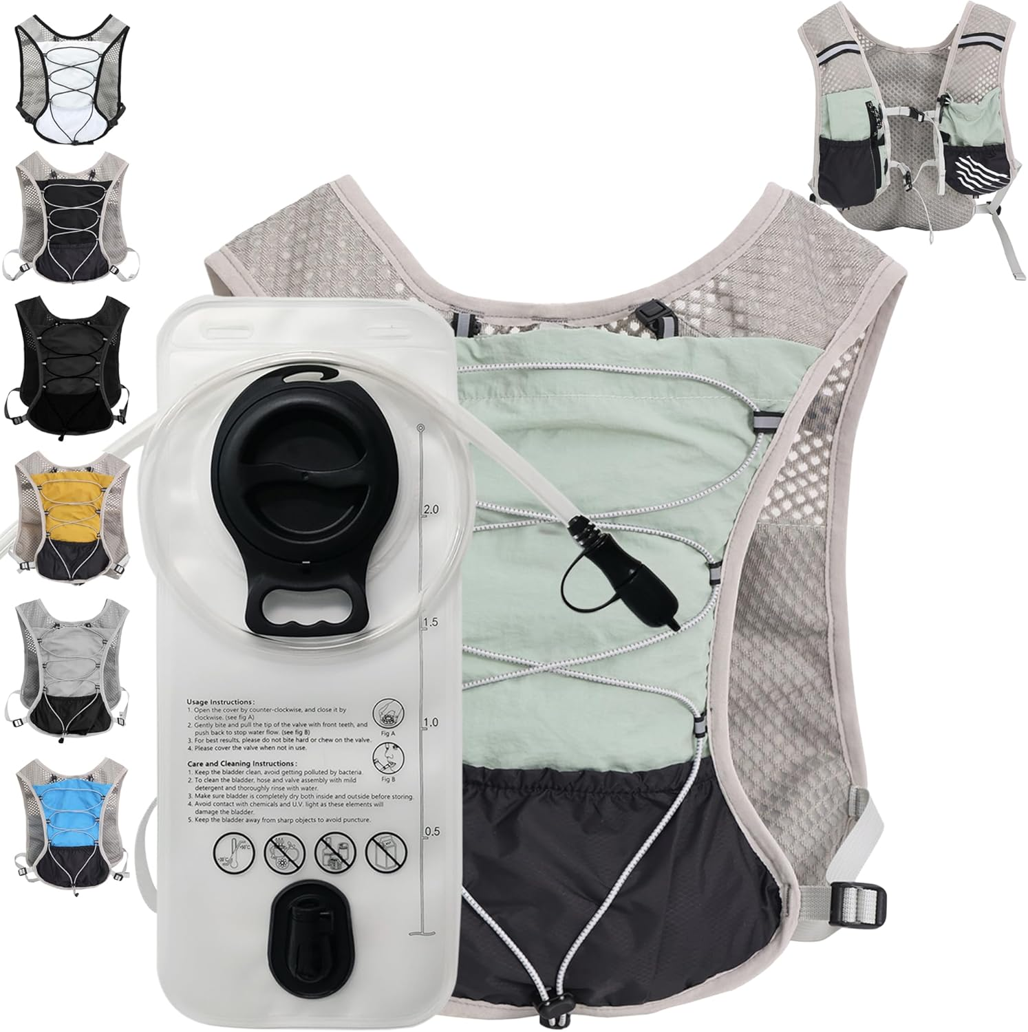 Hydration Running Vest for Women Men, Water Vest Backpack 2L, Lightweight Hydration Pack Water Backpack for Hiking, Trail Marathon Race (Pack with 2L Water Bladder) image number 5