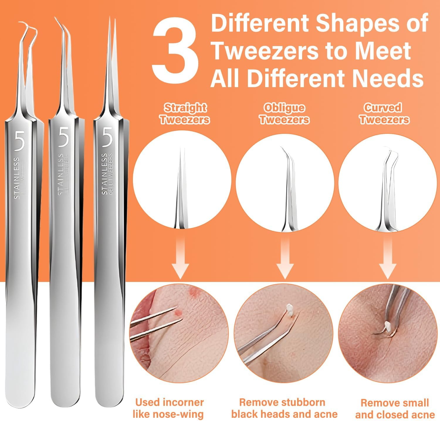 14 PCS Blackhead Remover Comedone Extractor Acne Removals Kits, Pimple Popping Kit, Professional Stainless Steel Pimple Popper Tool Kit, Blackhead Remover Tool on Face with Metal Case image number 4