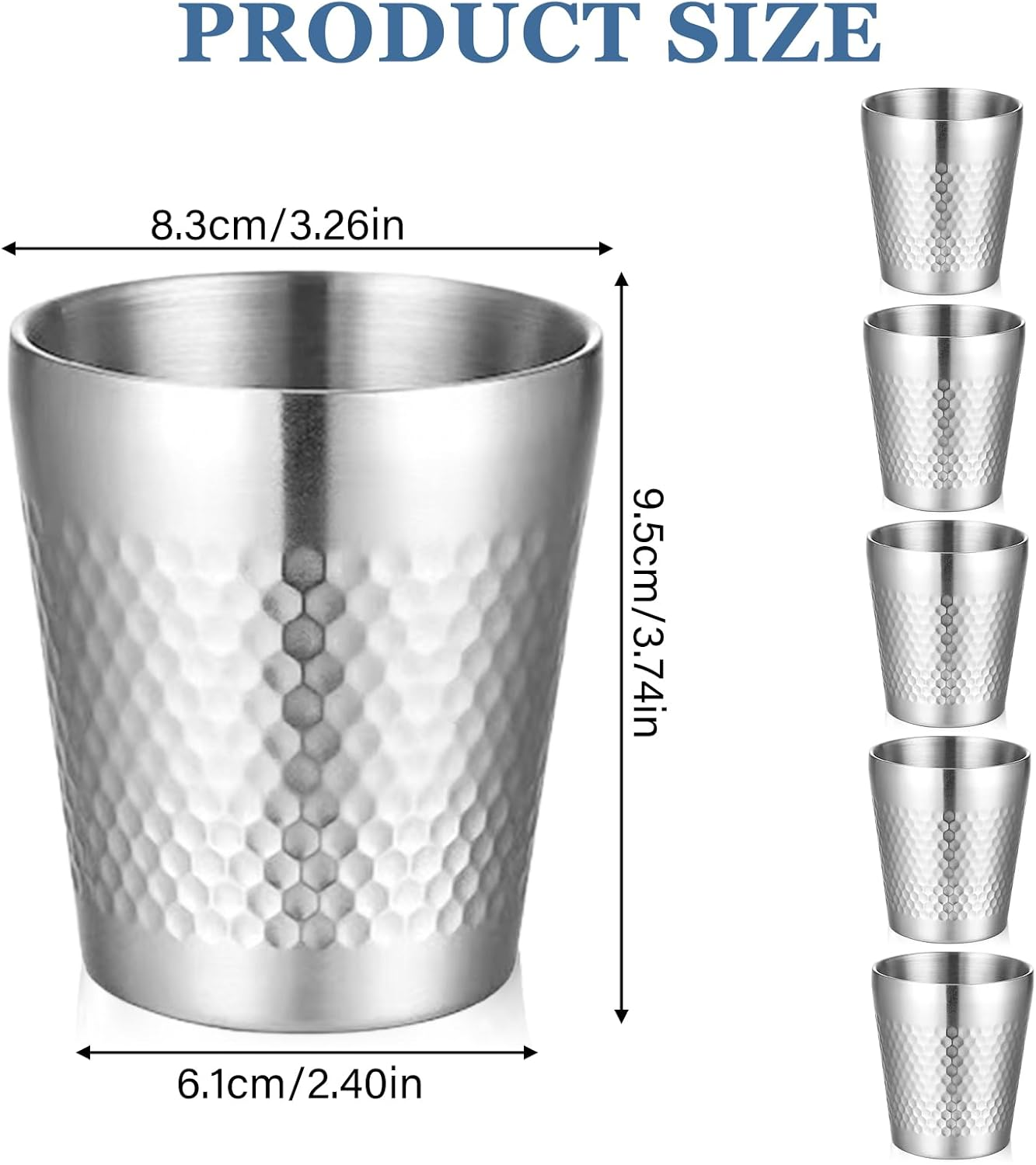 300 Ml Set of 5 Double-Walled Stainless Steel Cups, Stainless Steel Cup Made of 304, Camping Mug, Metal Cup for Camping, Picnic, Hiking image number 2