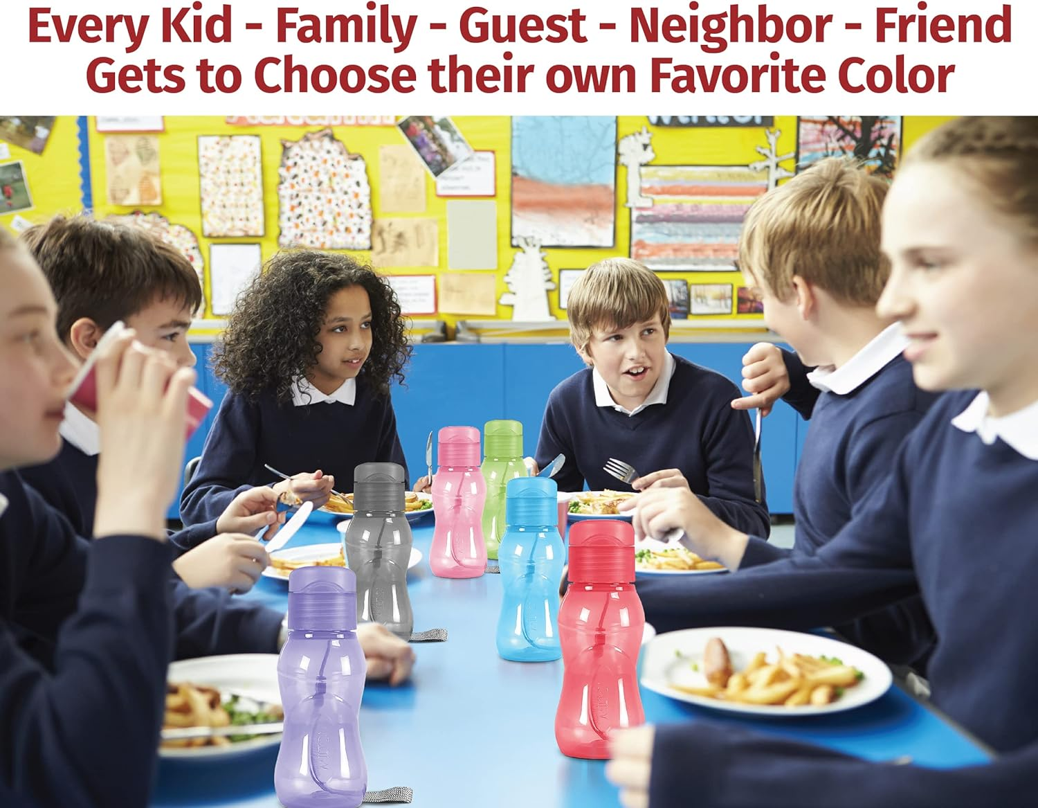 MILTON 8 Pack 6 Oz Kids Water Bottle for School Leak Free Flip Lid- Small Sports Water Bottle for Adults Carry Strap Party Favors for Kids Treats Prizes Gifts Goodie Bag Stuffers Bulk Pack Set of 8 - Red/Pink/Black/Purple image number 4