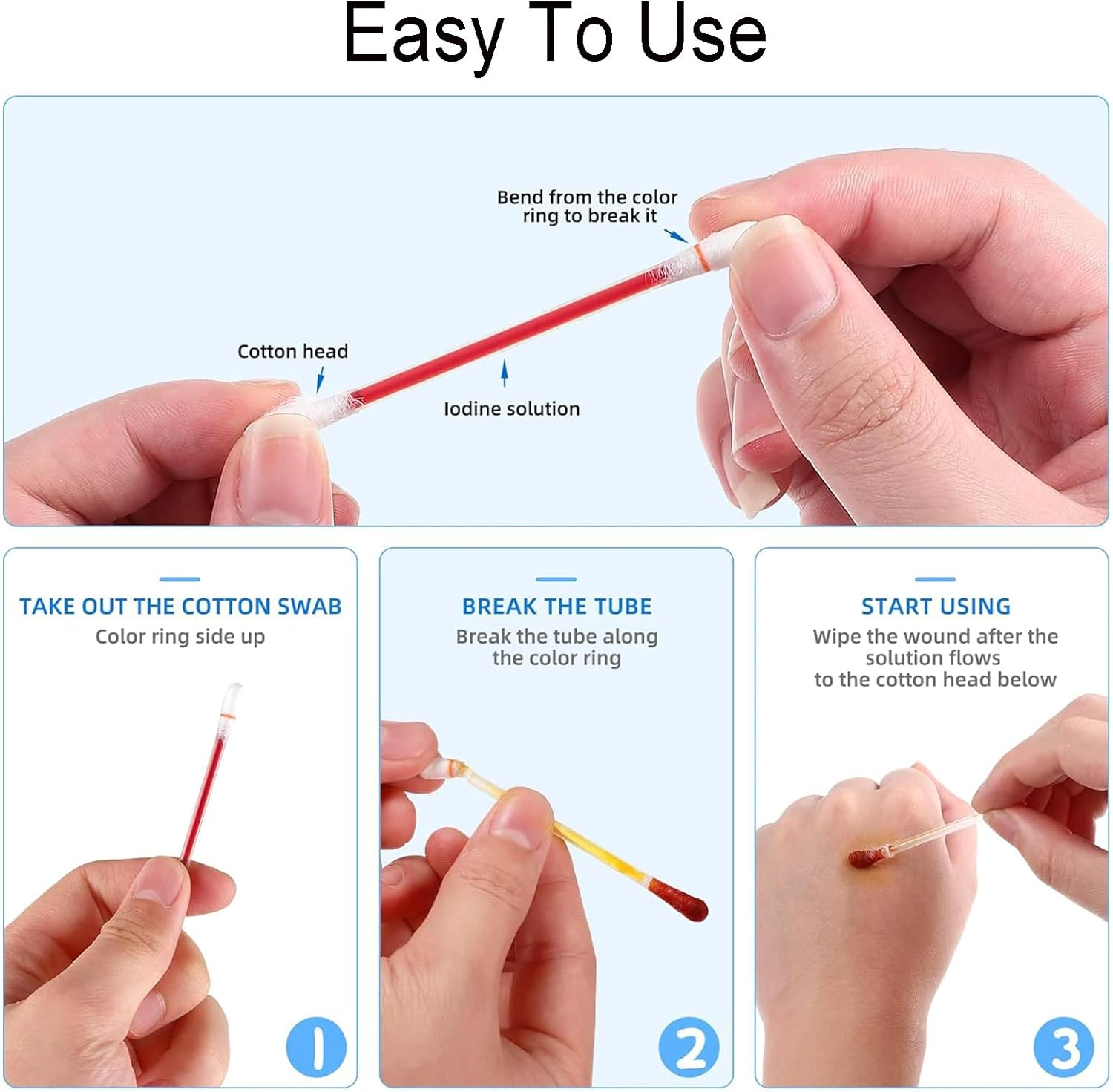 Yitaocity 100Pcs Disposable Cotton Swab Iodophor Skin Disinfection Swab Individually Wrapped Pads Double Head Cotton Swab Iodine for Hospital Home image number 4