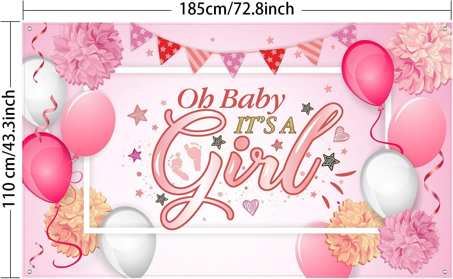 Baby Shower Party Backdrop Decorations, Large Durable Fabric Made Baby Shower Banner Backdrop Photo Booth Background for Boy'S or Girl'S Baby Shower Party Supplies (Girl Style) image number 2