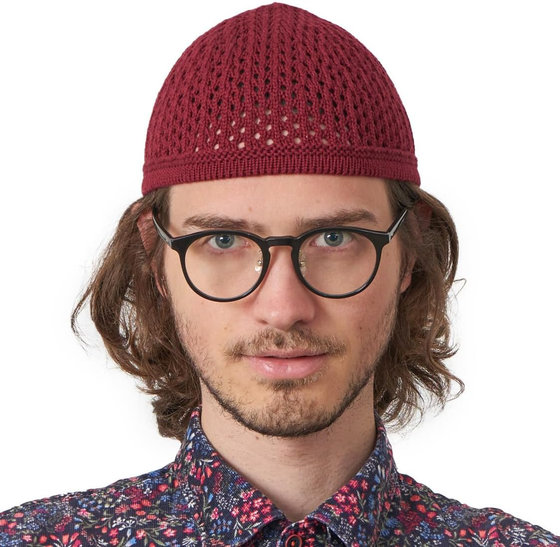 CHARM Knit Cotton Skull Cap Kufi - Mens Islam Prayer Hat Crochet Mesh Skully Beanie