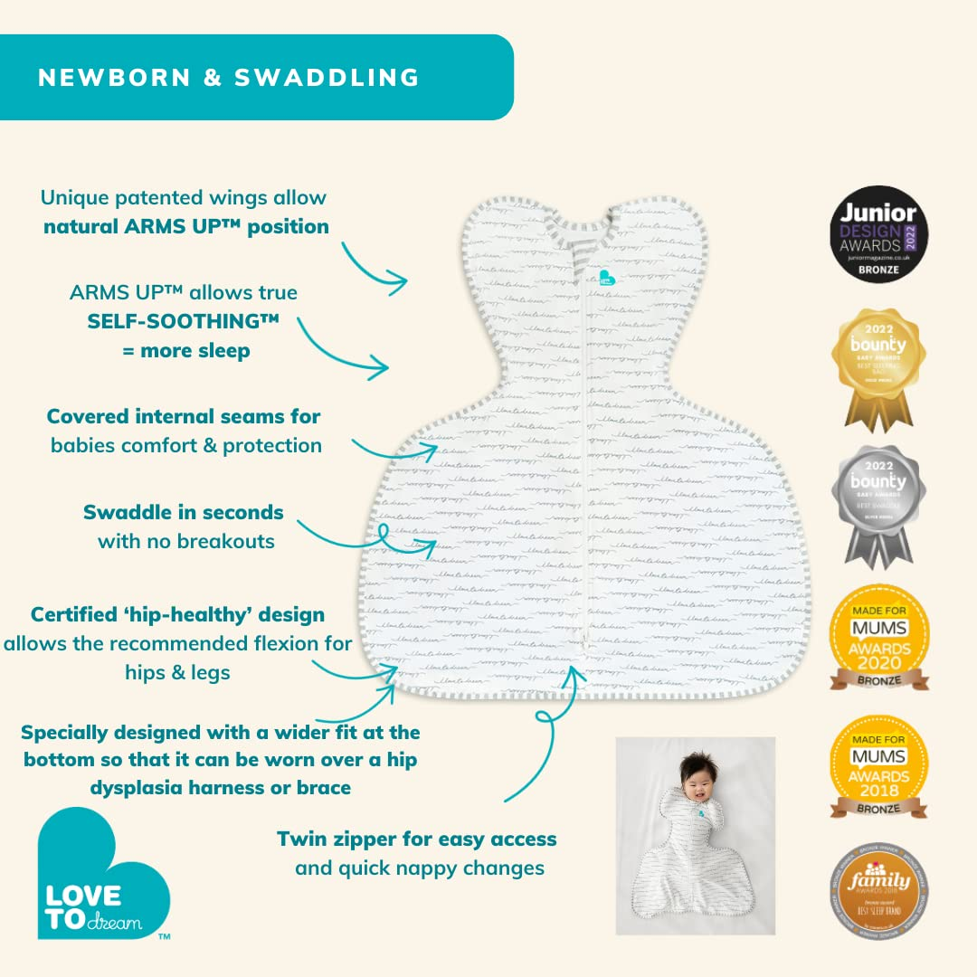Love to Dream Swaddle up HH 1.0T Stretch Cotton,Stage 1 Medium (6-8.5Kg), Soft & Comfortable Baby Swaddle, Ideal for Moderate Room Temperatures (20-24&deg;C), Safe & Secure Sleep, Dreamer, White " image number 3