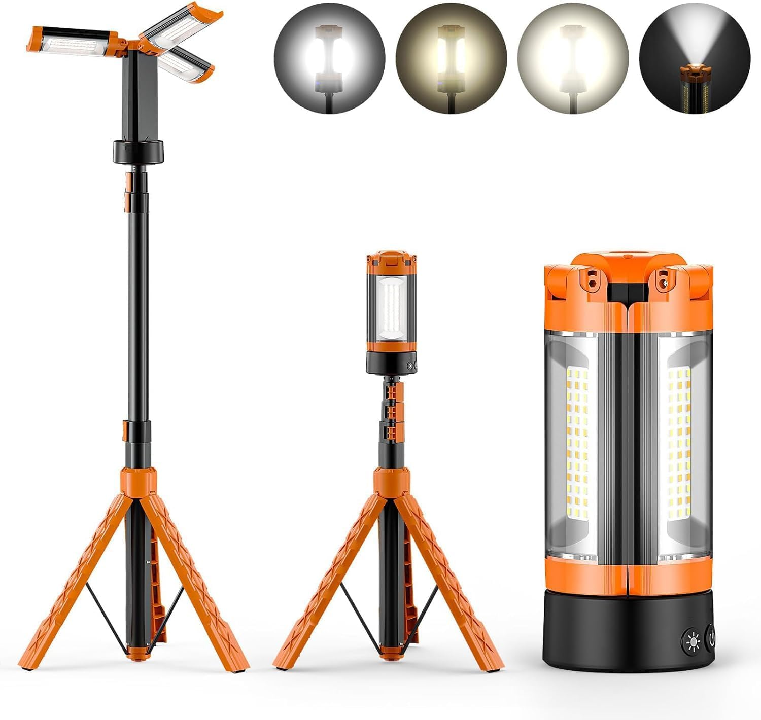 Rechargeable 10000Mah Camping Light with Stand 6.5 Ft Max Height, Cordless Work Light+3 LED Lamp Heads,With SOS Light, 2200 Lumens Dimmable Magnetic Emergency Flashlight with Detachable Tripod, image number 4