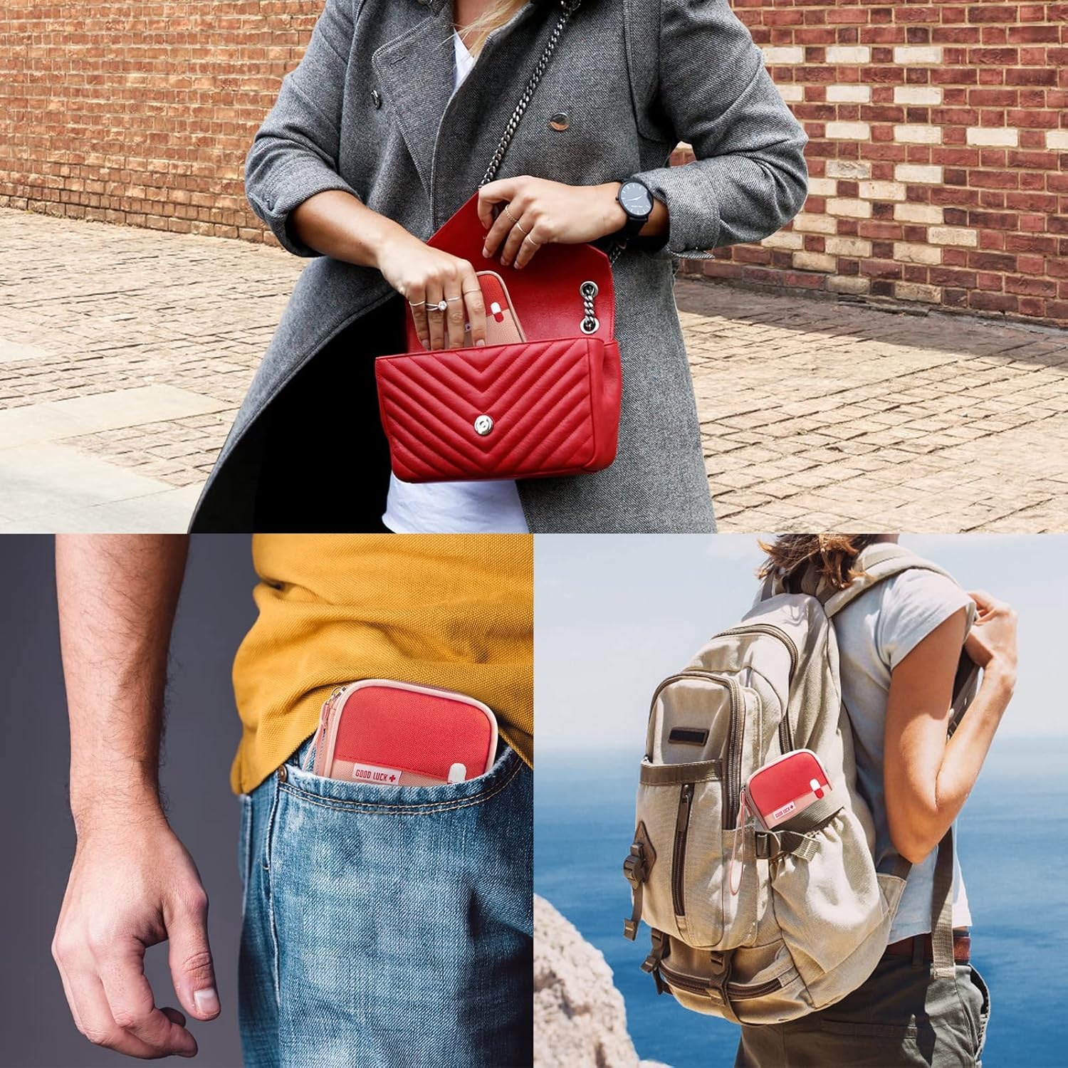 Portable First Aid Bag Empty Medical Supplies Bag with a Mini Pouch Travel Medicine Bag Cosmetic Organizer for Home Camping Hiking Office (Pink) - Pink image number 4