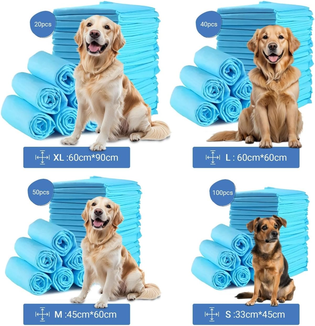 100Pcs Disposable Dog Pee Pads - 33*45Cm Super Absorbent Training Pads for Puppies, Dogs, and Pets - Ultra Absorbent, Leak-Proof, Non-Woven Fabric, Perfect for Housebreaking, and Potty Training