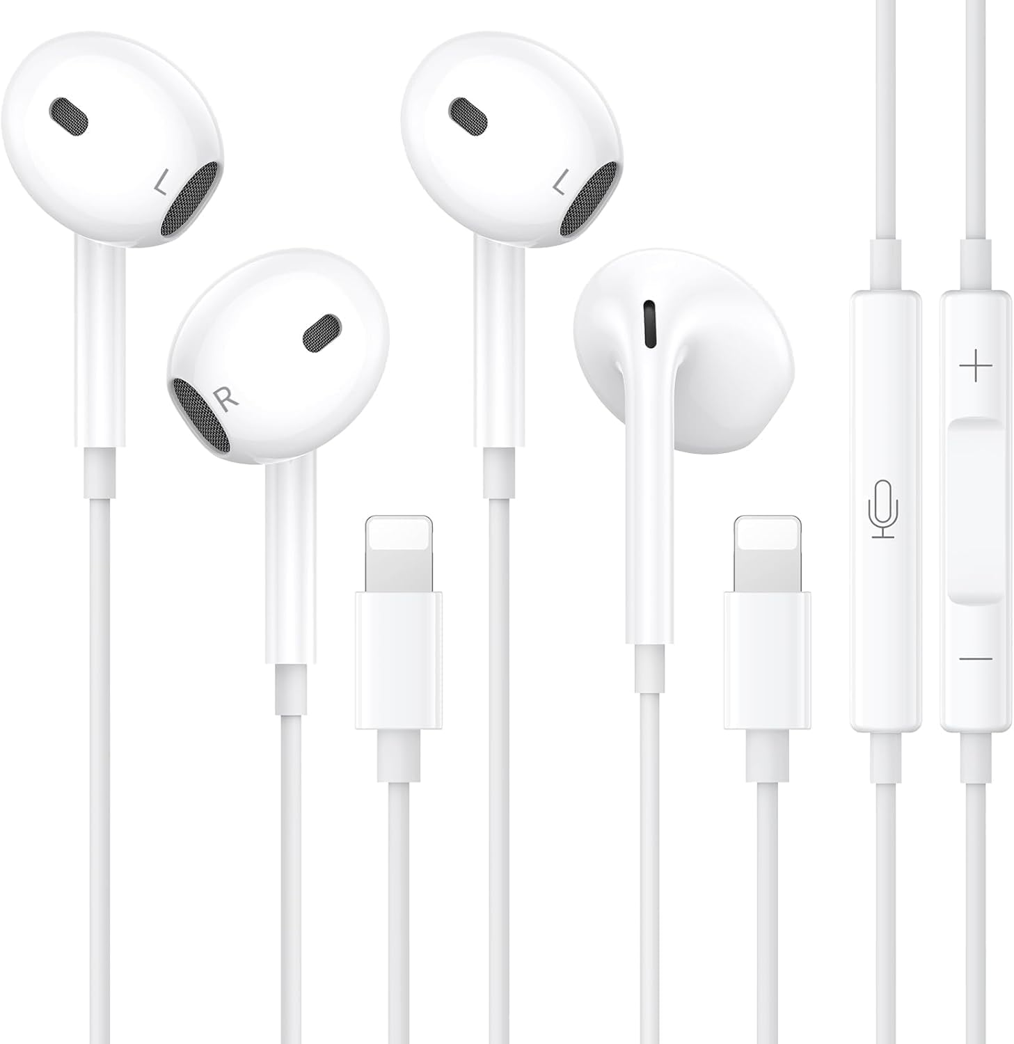 Pack of 2 Mfi-Certified In-Ear Headphones for Iphone, Hifi Stereo Sound, Wired Earphones, Built-In Microphone and Volume Control, Compatible with Iphone 14/Pro Max/Pro/13/12/11/Se/Xs/Xr/8/7/Plus image number 3