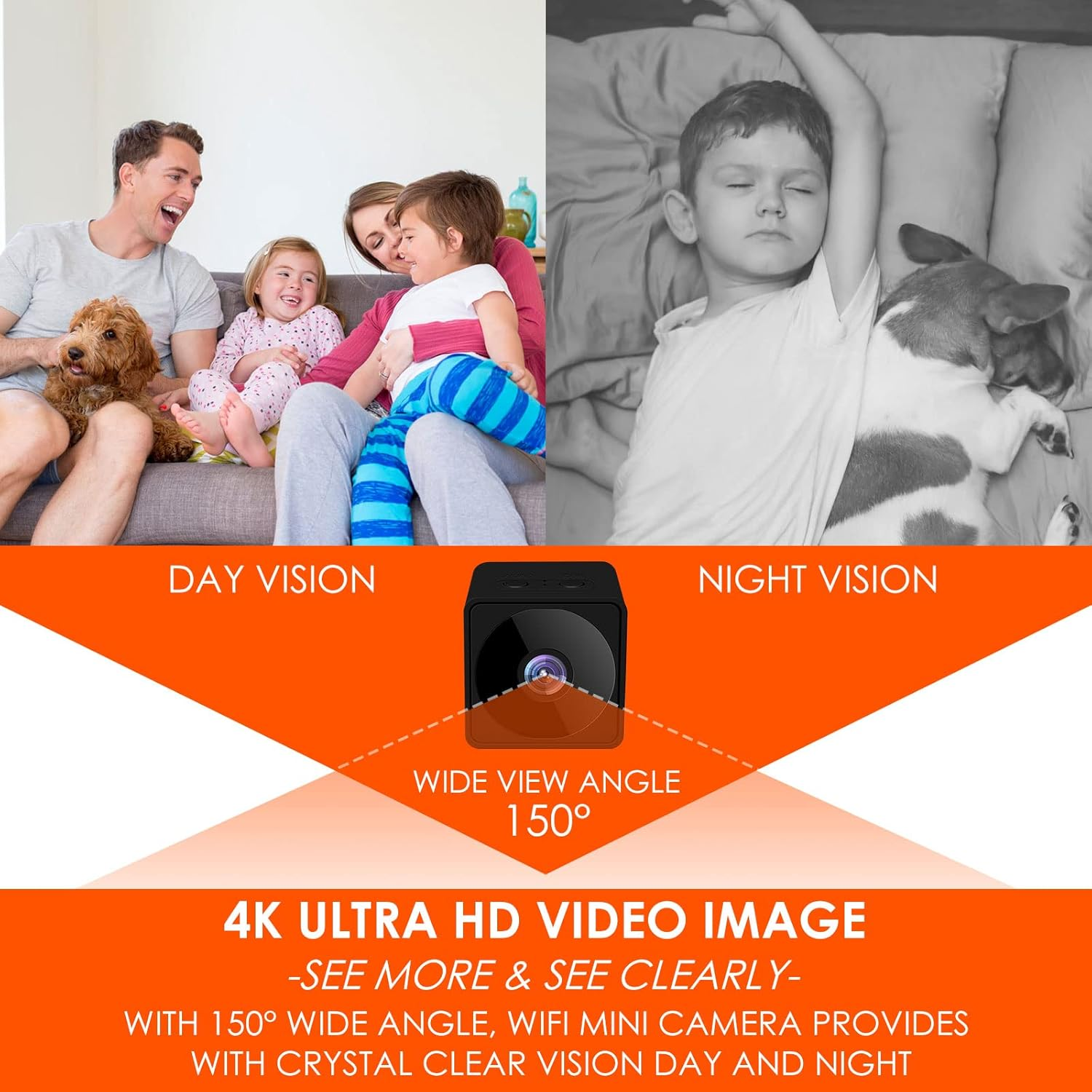 Mini Security Camera Wifi or No Wifi Optional, UCOCARE 4K Spy Camera with 32GB Memory Card, Cameras for Home Security, 150&deg; Wide-Angle, Night Vision, Motion Detection,For Indoor Outdoor (Matte Black) image number 3