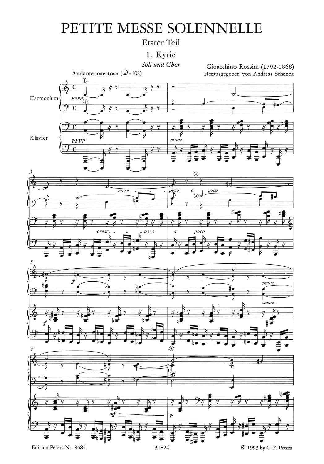 PETITE MESSE SOLENNELLE VOCAL SCORE: for Satb Soli, Choir and Piano (Harmonium Ad Lib.)