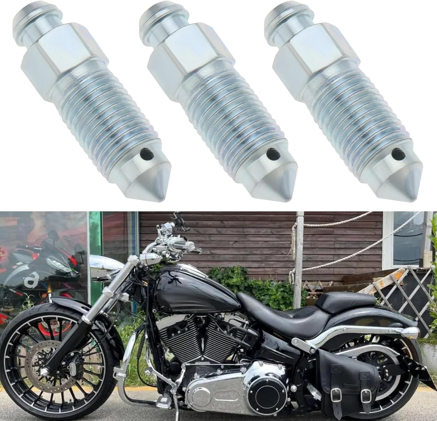 OTOTEC 4Pcs Q235 Steel Brake Caliper Bleed Screw 3/8-24 Brake Caliper Bleed Screw Nipple Compatible with Harley-Davidson 502660 Silver image number 4
