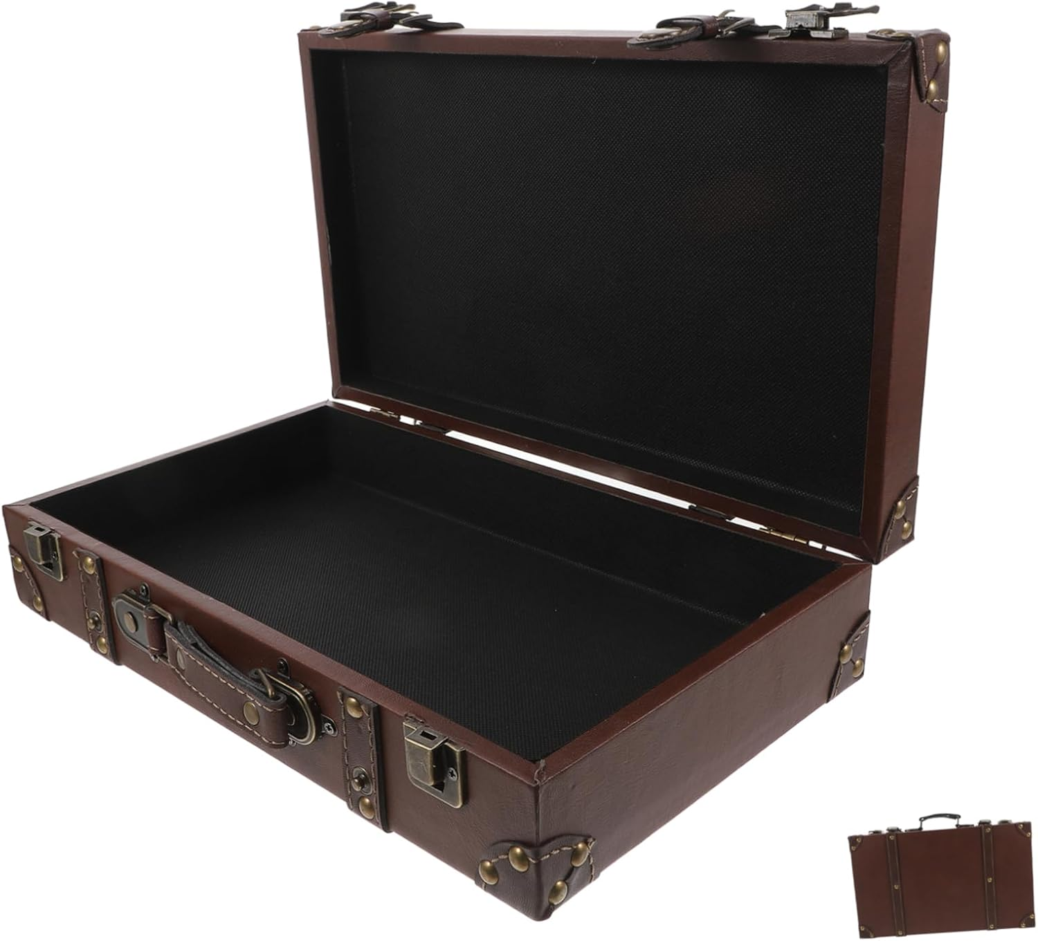 Vintage Style Leather Trunk Luggage Small Size Brown Retro Decorative Suitcase Box Photo Props Storage for Clothing Store Display image number 4