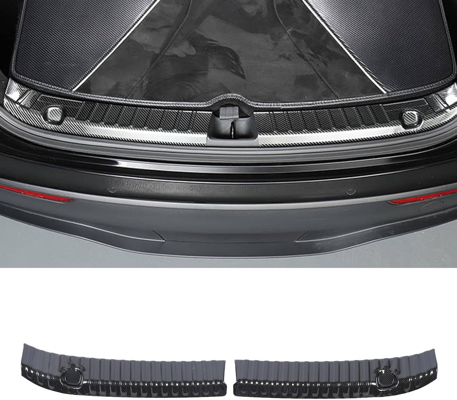 Rear Bumper Guard for Tesla Model Y 2021-2024, Carbon Fiber Style Stainless Steel Rear Trunk Bumper Protector Guard, Easy Installation image number 3