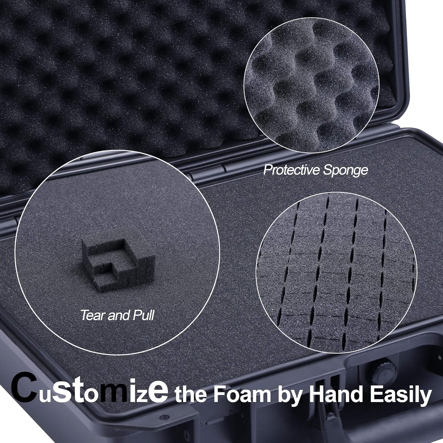 Lykus HC-3020 Waterproof Hard Case with Customizable Foam Insert, Inner Size 30 X 20 X 20 Cm, Suitable for Electronics and More, Black, Customized image number 3