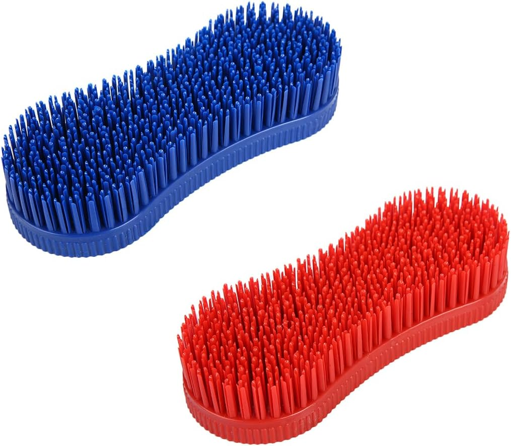 Magic Horse Brush, for Horse Grooming Kit W/Durable Plastic Bristles, Horse Brushes for Grooming, Removes Dirt, Sweat, Grime, Navy 2 Pcs (Red and Blue) image number 1