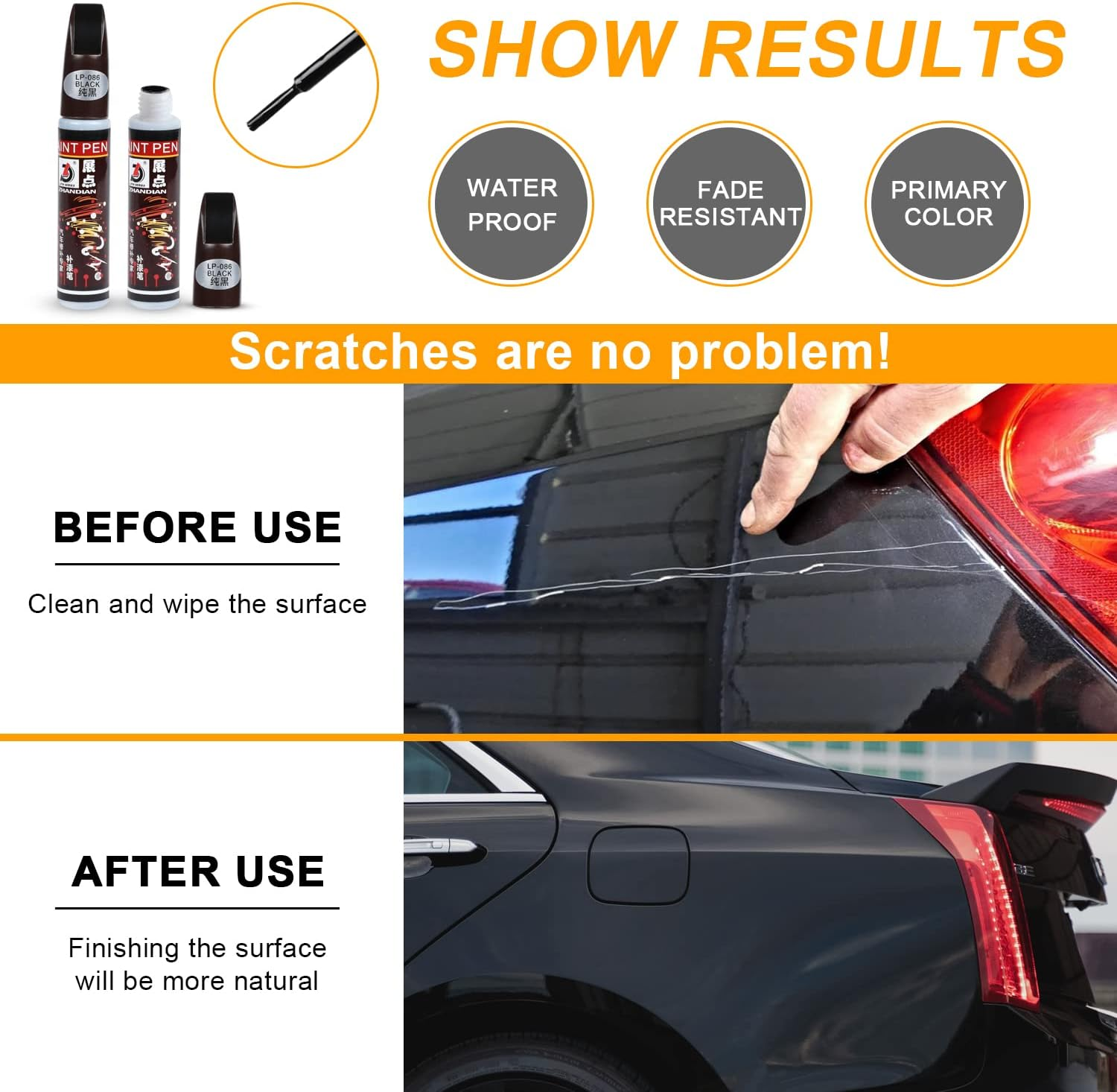 2Pack Touch up Fill Paint Pen Scratch Repair Automotive Touchup Two-In-One (BLACK) image number 3