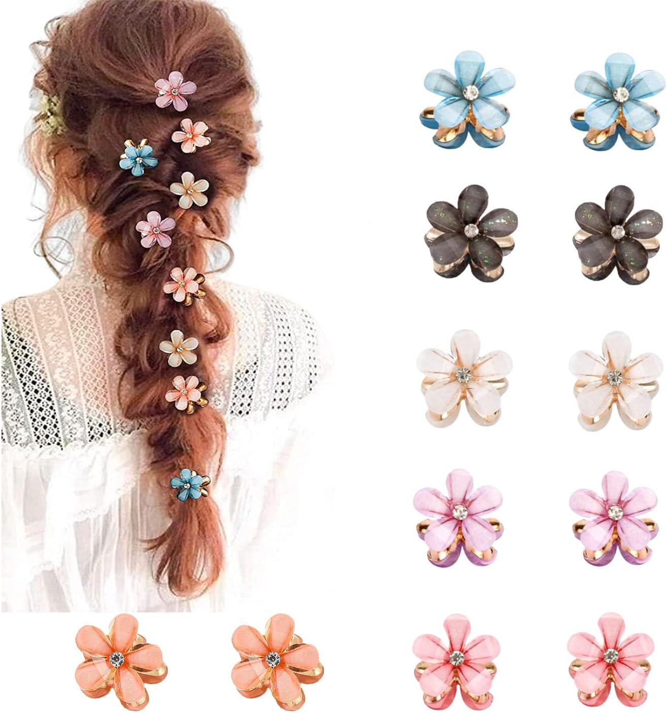 Rabbfit Pack of 12 Mini Diamond Hair Clips, Small Hair Clips, Flower Hair Clips Hair Accessories for Women, Girls, Cute Mini Hair Clips, Hair Clips for Photo, Everyday, Party, Wedding, Six Colours image number 5