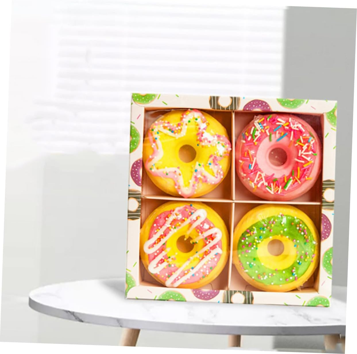 IWOWHERO 4Pcs Adorable Spa Bubble Doughnut Shape Bath Salt Balls Essential Oils for Skin Random Style image number 4