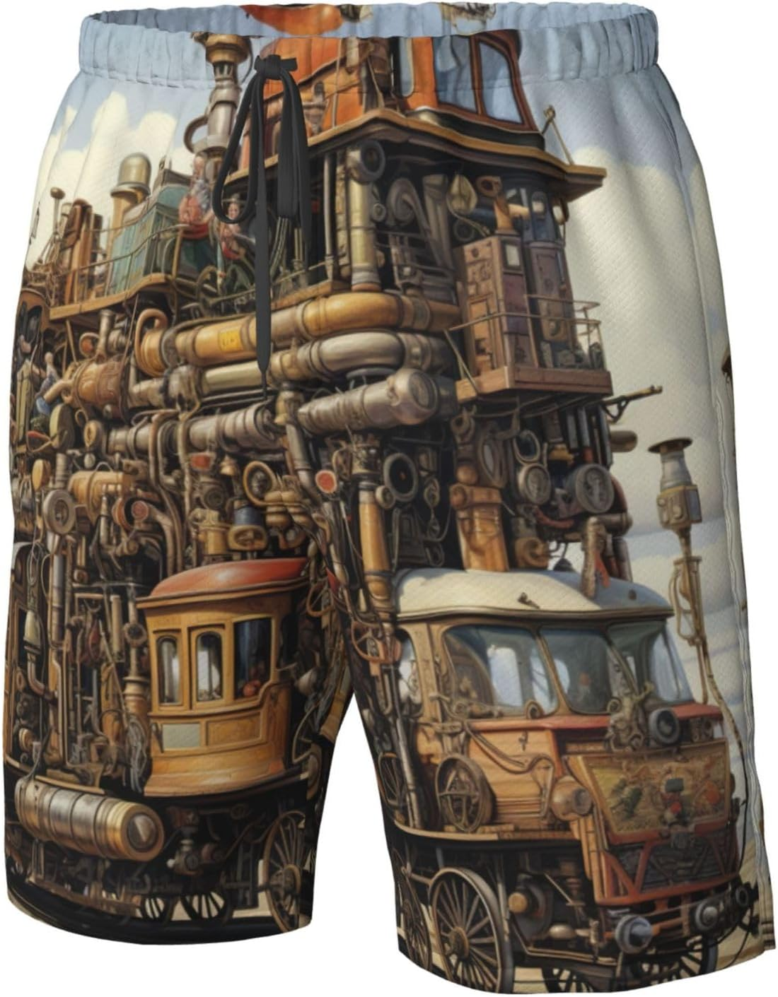 WURTON Diversified Transportation Print Men'S Beach Shorts Hawaiian Summer Holiday Casual Shorts with Drawstring, Quick Dry image number 1