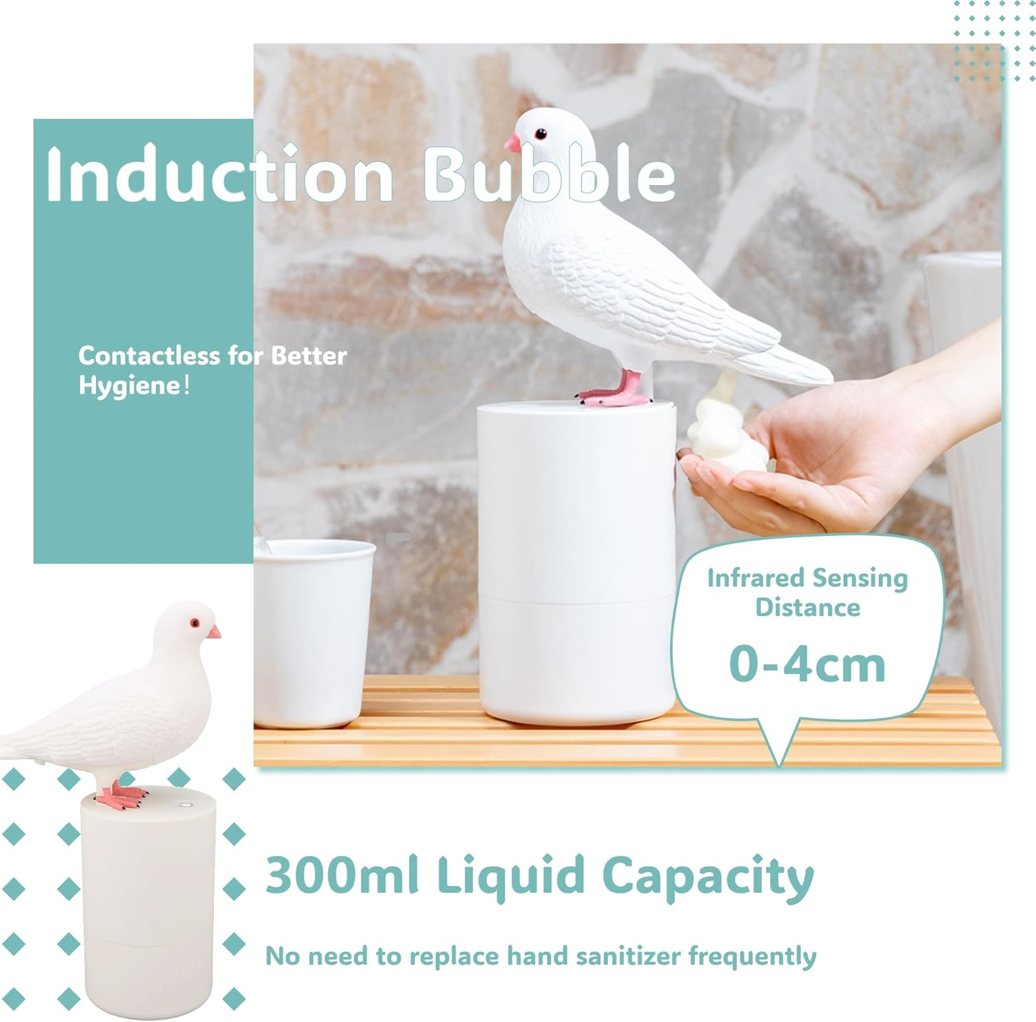 Pigeon Foam Soap Dispenser,Funny Bird Soap Dispenser, Touchless Foaming Soap Dispenser, Pooping Pigeon Soap Dispenser (White) image number 5