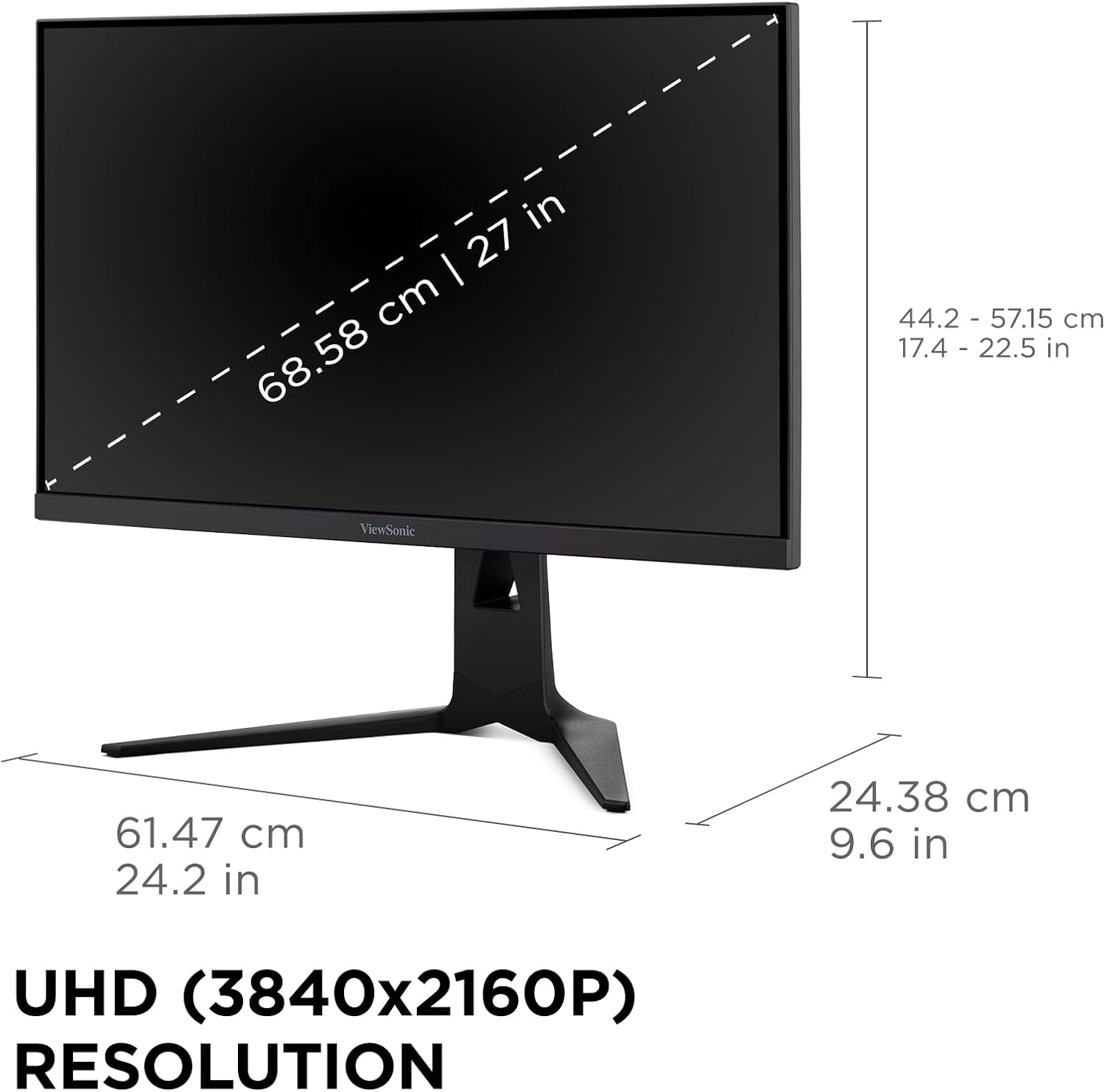 Viewsonic XG275D1-4K 27" Switchable Refresh Rate IPS Gaming Monitor, 4K Uhd@160Hz, Fhd@320Hz, 0.5Ms, AMD Freesync Premium, NVIDIA G-Sync Compatible, Advanced Ergonomics, Eye Care, HDMI, USB-C, DP image number 3