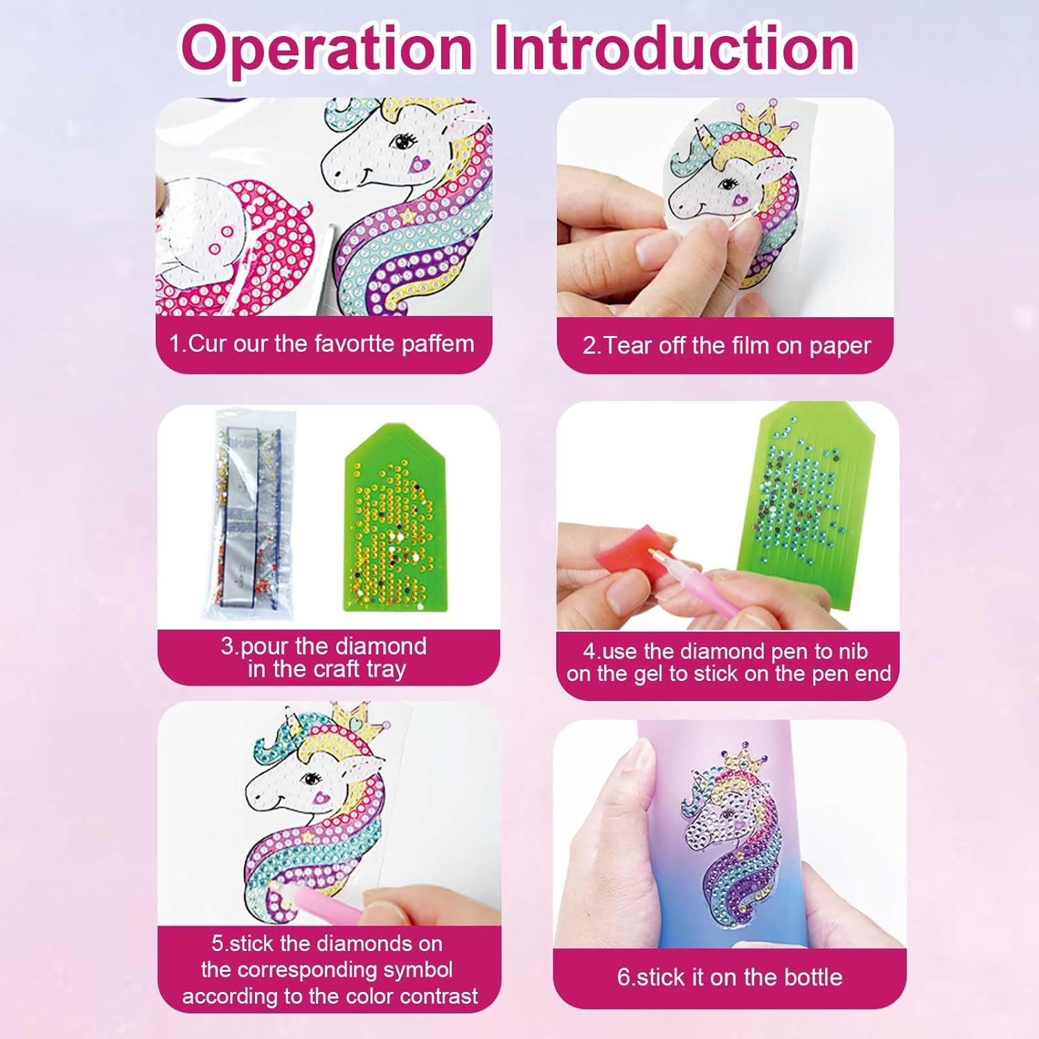 Decorate Your Own Water Bottle Kits for Girls Age 4-12, Unicorn Gem Diamond Painting Crafts, Kids Arts and Crafts Kits Girls Toys Gifts for 4-12 Year Old Girls Birthday Gifts (Unicorn 600Ml) image number 1