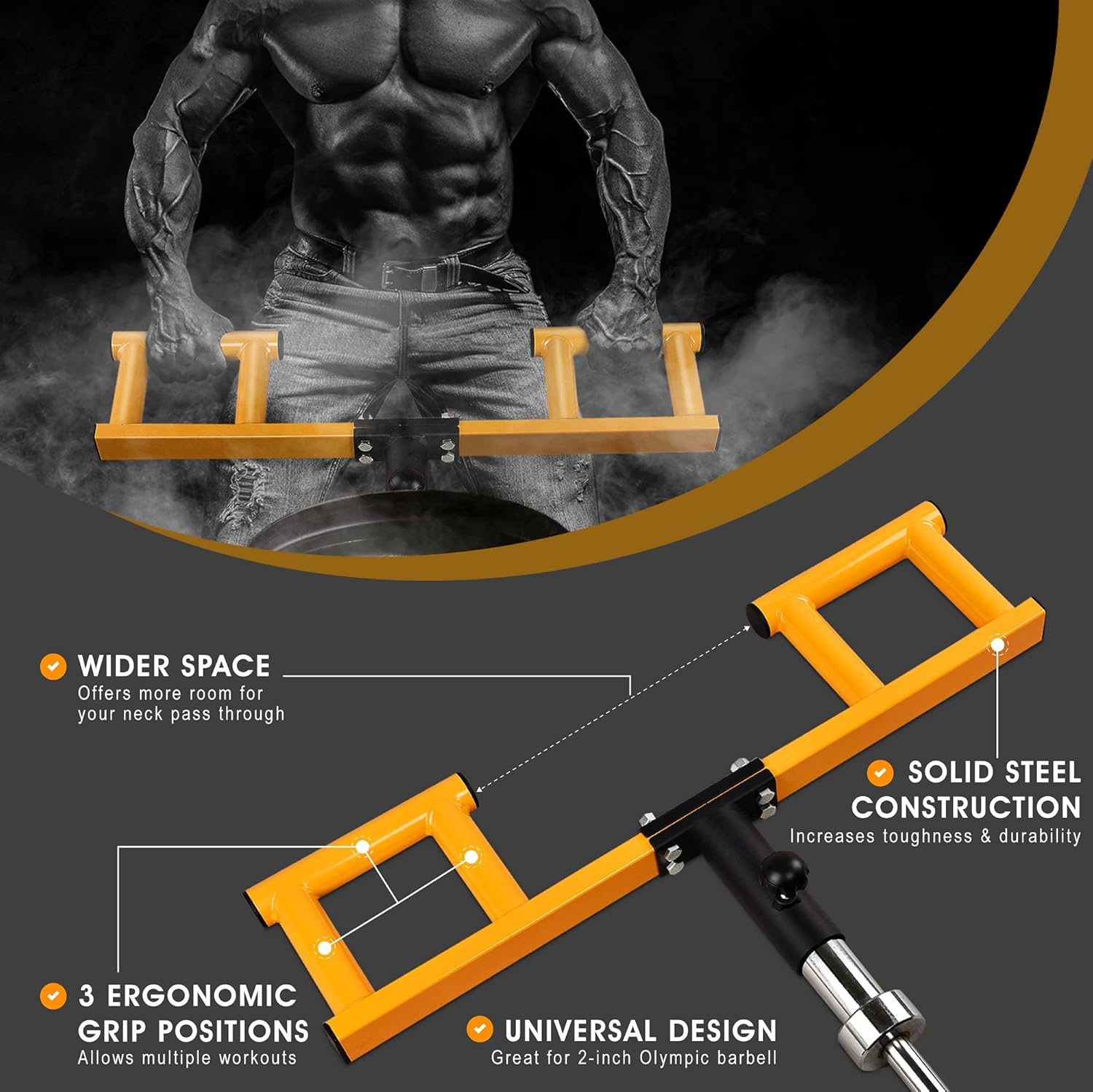 Yes4All Viking Press, Landmine Handle Attachment for 2-Inch Olympic Barbell &ndash; 3 Hand Grip Positions - Support Home Gym for Deadlift, Squat Workout, Increased Versatility - Orange image number 5