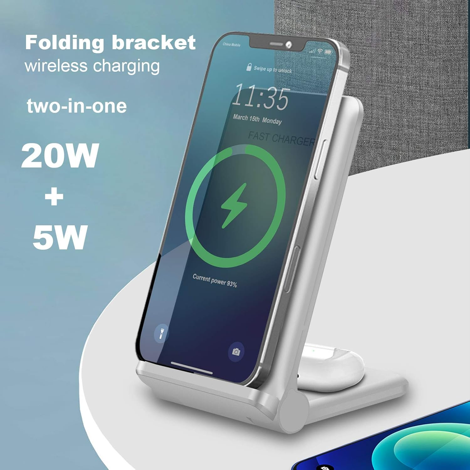 VNBBT 2 in 1 Wireless Charger, 20W Fast Wireless Charging Stand Dock for Iphone 16 Pro Max/16/15/15 Plus/14/13/12/11/Xs/Xr,Airpods 3/Pro 2,Samsung Galaxy S24/S23/S22/S21/Note,Galaxy Buds, White image number 1