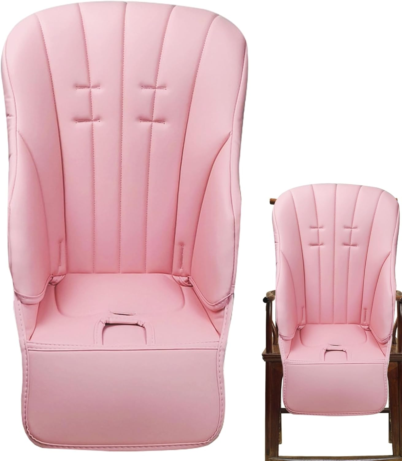 Baby High Chair Leather Cover, Toddler Seat Cushion Pad 31.5X15.75X0.79 Inches, Waterproof Padded Insert, Soft Leather Material, Easy Wipe Clean, for Feeding Chairs - Green image number 3