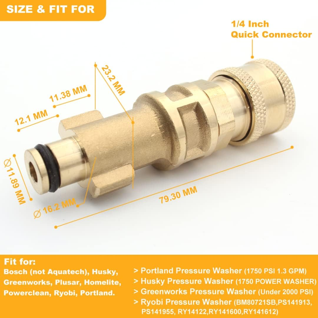 Brass Pressure Washer Gun Adapter,Electric Power Washer Accessory Part,1/4 Inch Quick Connector,With 5 Nozzle Tips,Compatible Bosch Greenworks...Short Replacement Wand (For Bosch/Husky/Greenworks...) image number 1