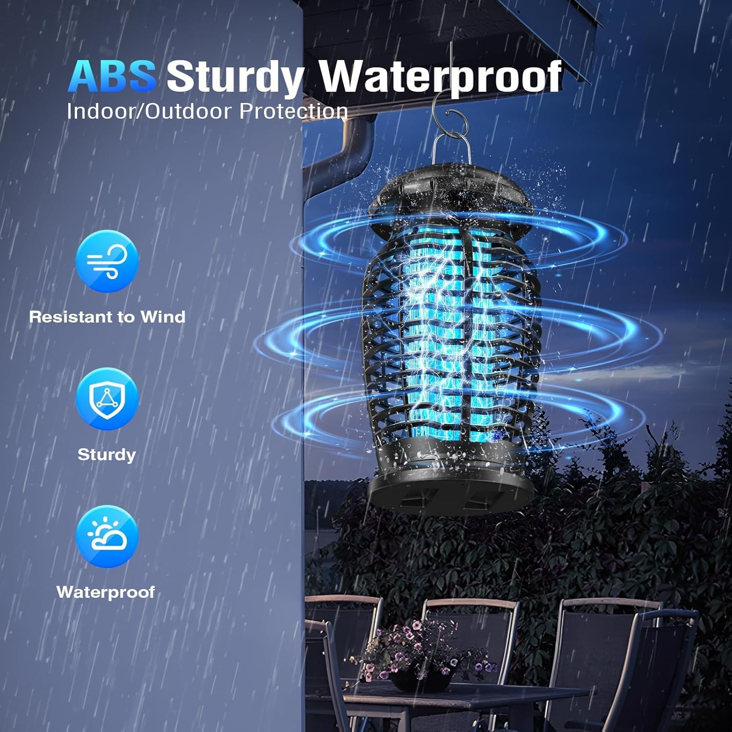 Bug Zapper Outdoor Electronic Mosquito Zapper,Ip67 Waterproof, 4200V 20W Mosquito Killer Lamp Electric Hangable Fly Killer Light Fly Insect Trap Killer for Home, Patio, Backyard, Camping image number 6