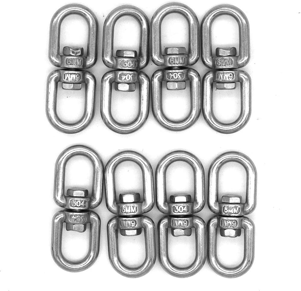 8 Pieces NUZAMAS M6 Double Ended Swivel Eye Hooks, 304 Stainless Steel Eye to Eye Swivel Shackle Key Ring Keychain Connector image number 5