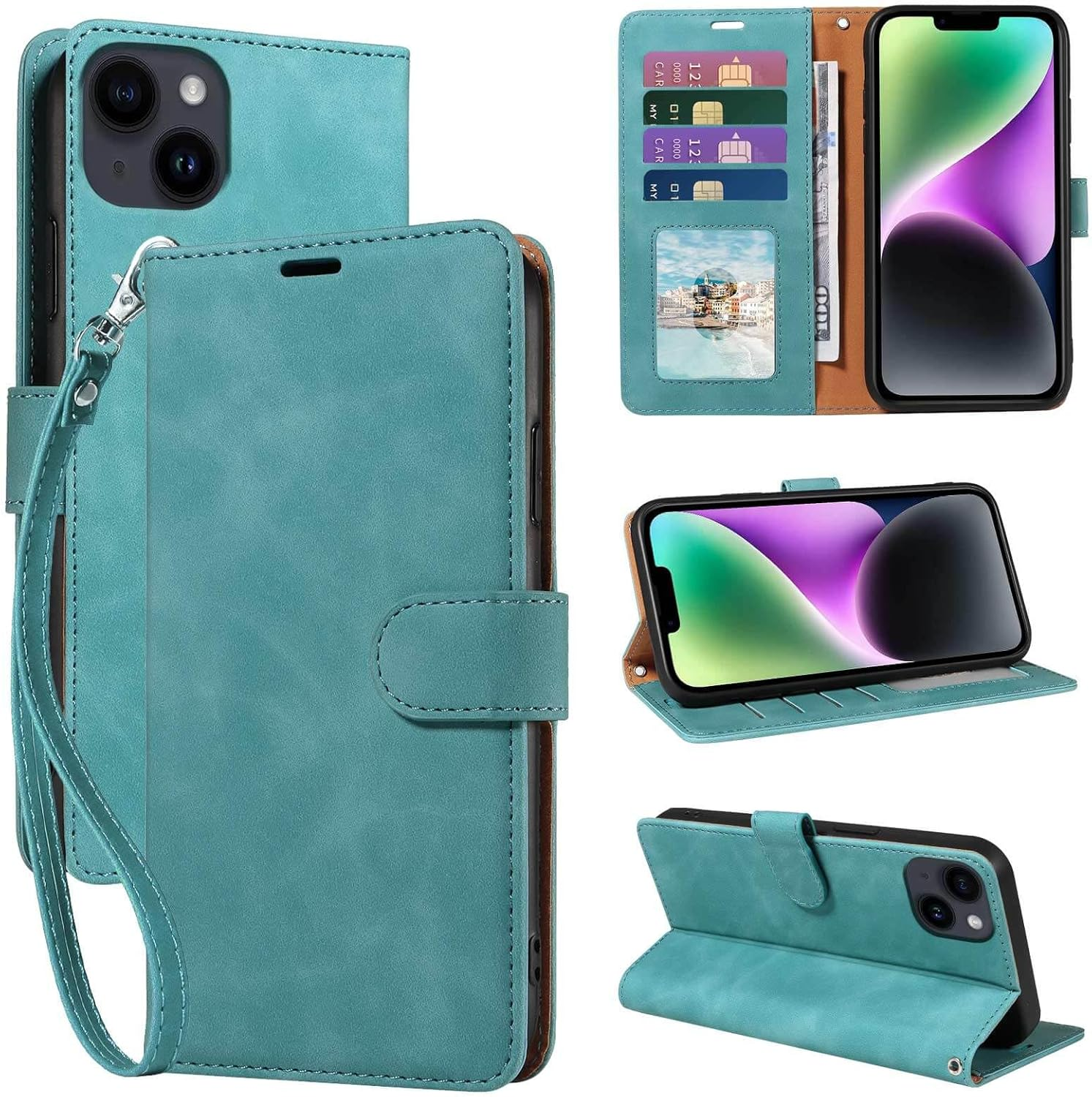 GOTOURED for Iphone 14 Pro Max Case Wallet,Phone Case 4 Card Slots, [RFID Blocking] [Wrist Strap] [Kickstand] Magnetic Shockproof Protective Leather Flip Cases Cover for Iphone 14 Pro Max (Green)